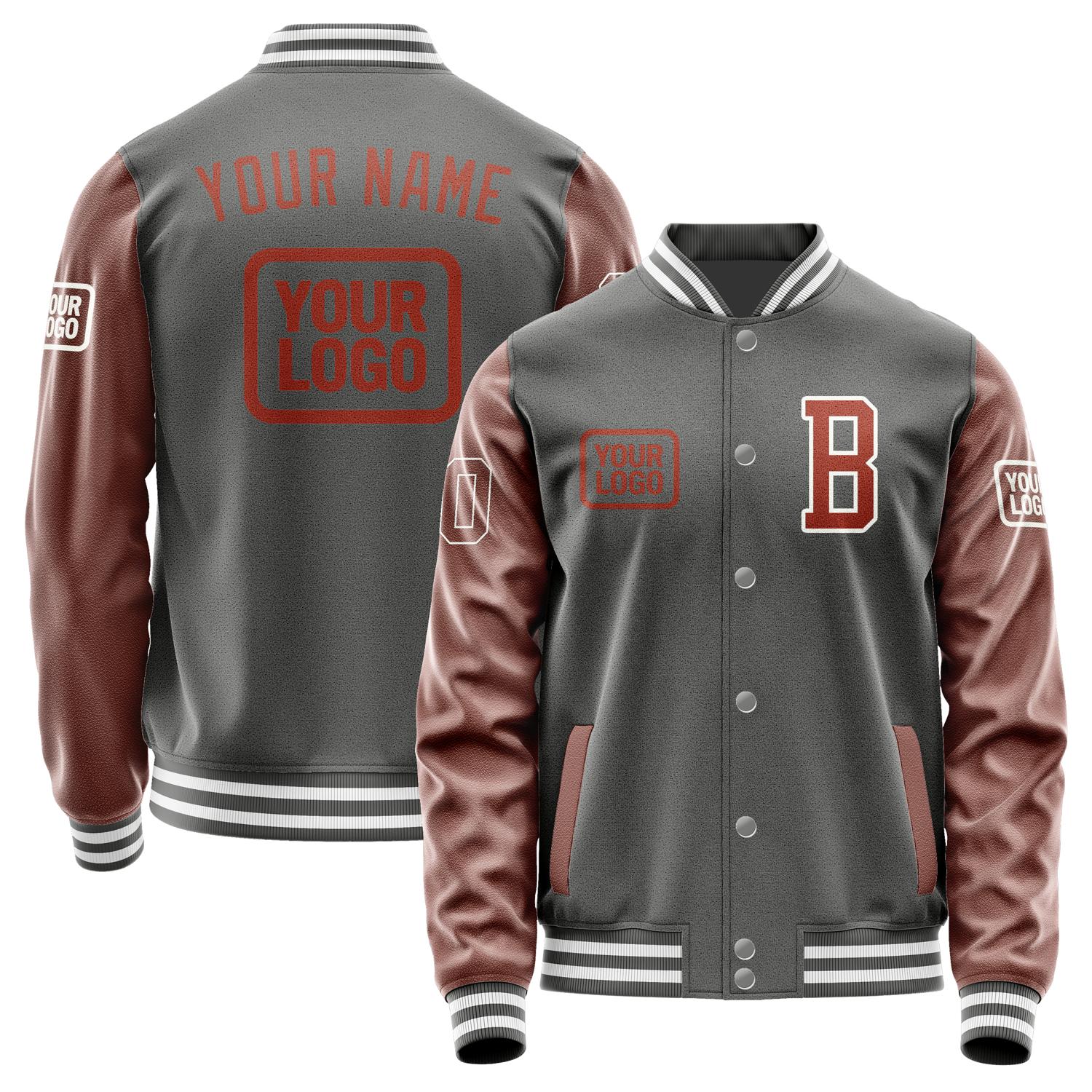 Custom Dark Grey Coral Red Jacket JA202016201818161618