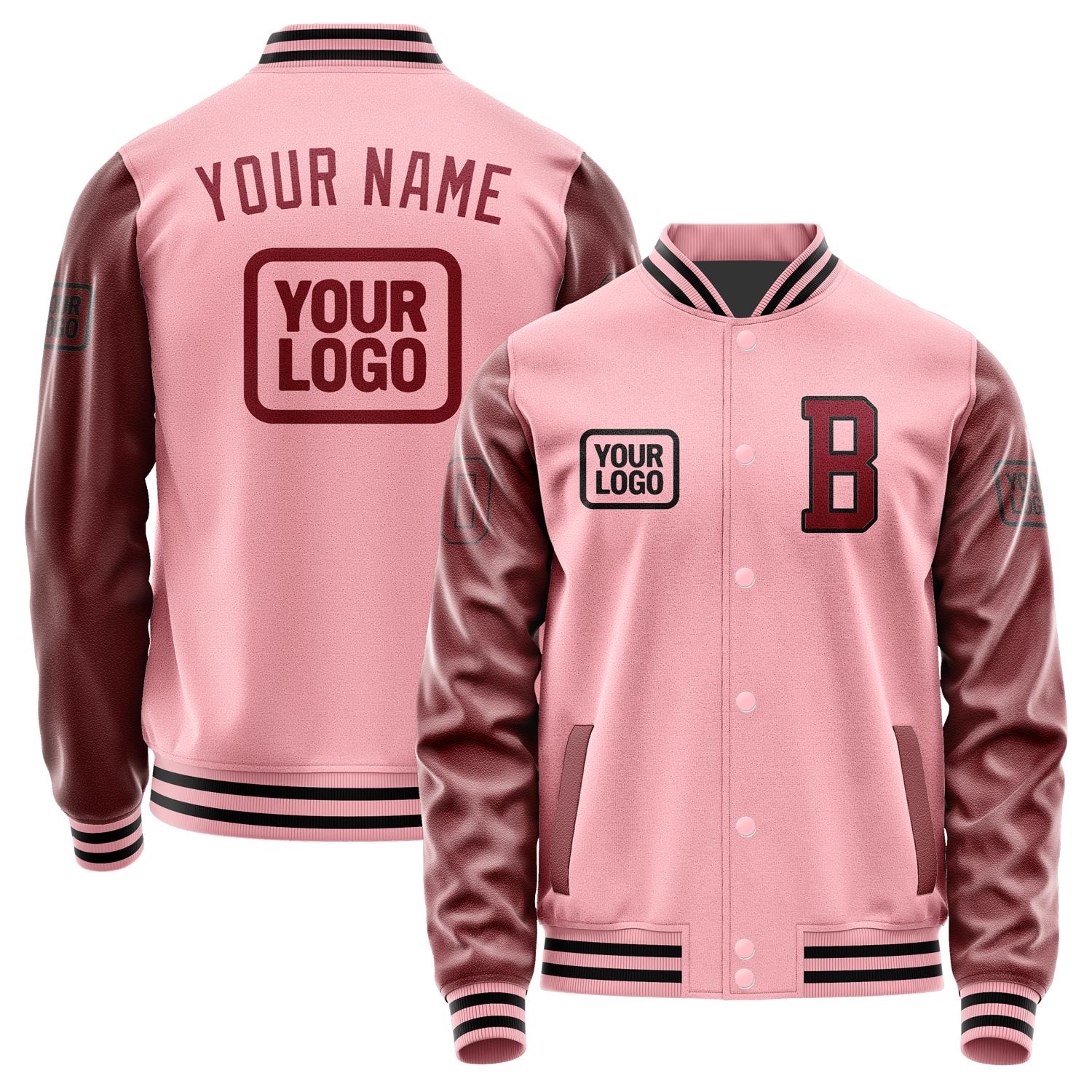 Custom Light Pink Crimson Red Jacket JA212115211717151517