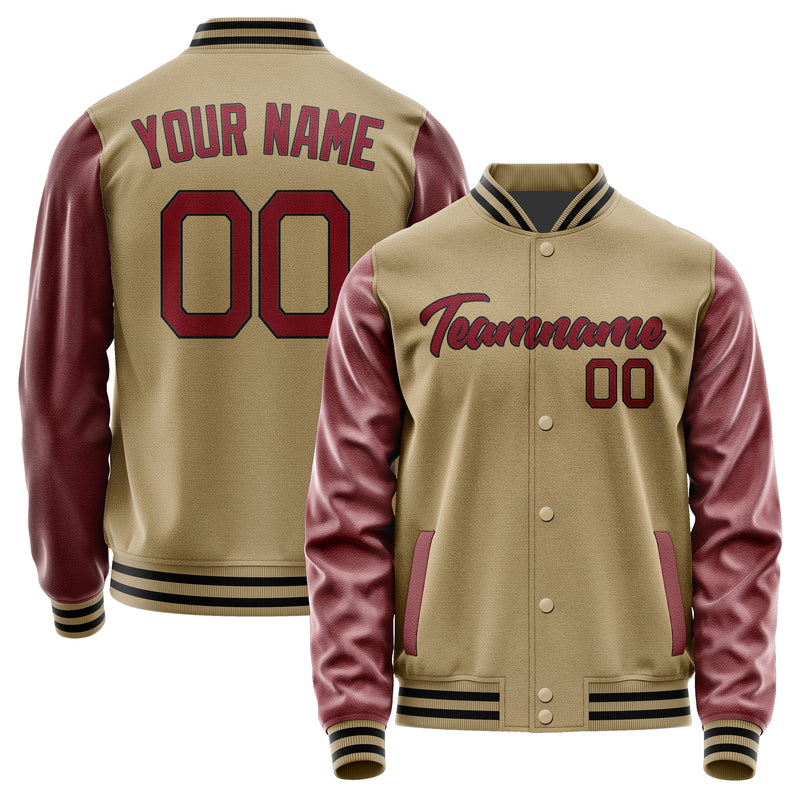 Custom Light Khaki Crimson Red Jacket JA2525152517B21715