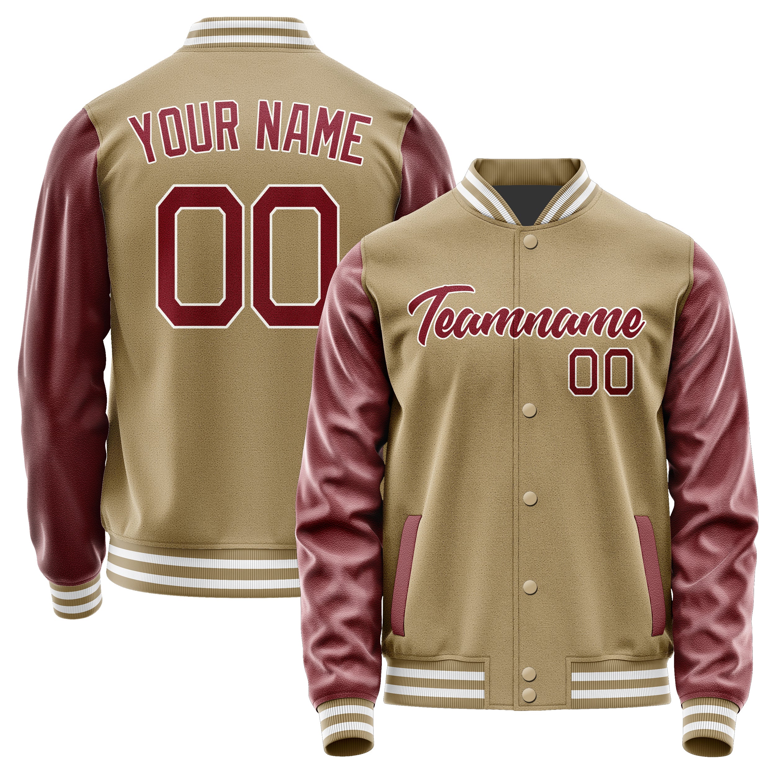 Custom Light Khaki Crimson Red Jacket JA2525152518B21815