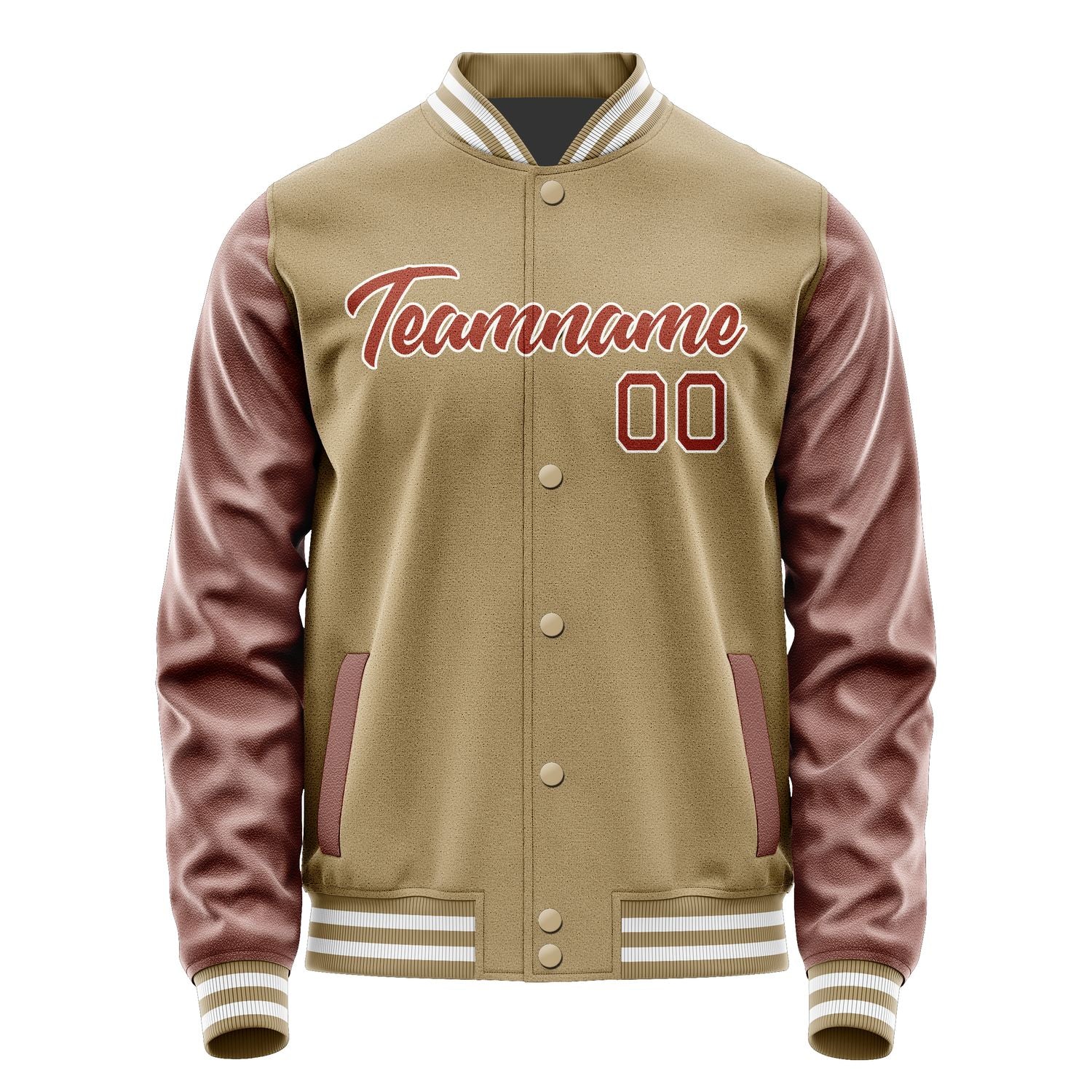 Custom Light Khaki Coral Red Jacket JA2525162518B21816