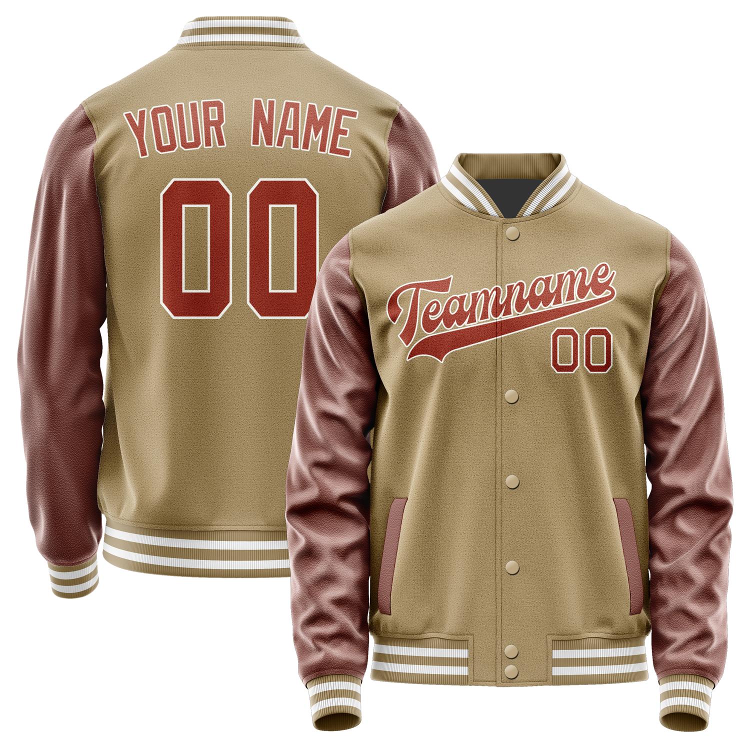Custom Light Khaki Coral Red Jacket JA2525162518B31816