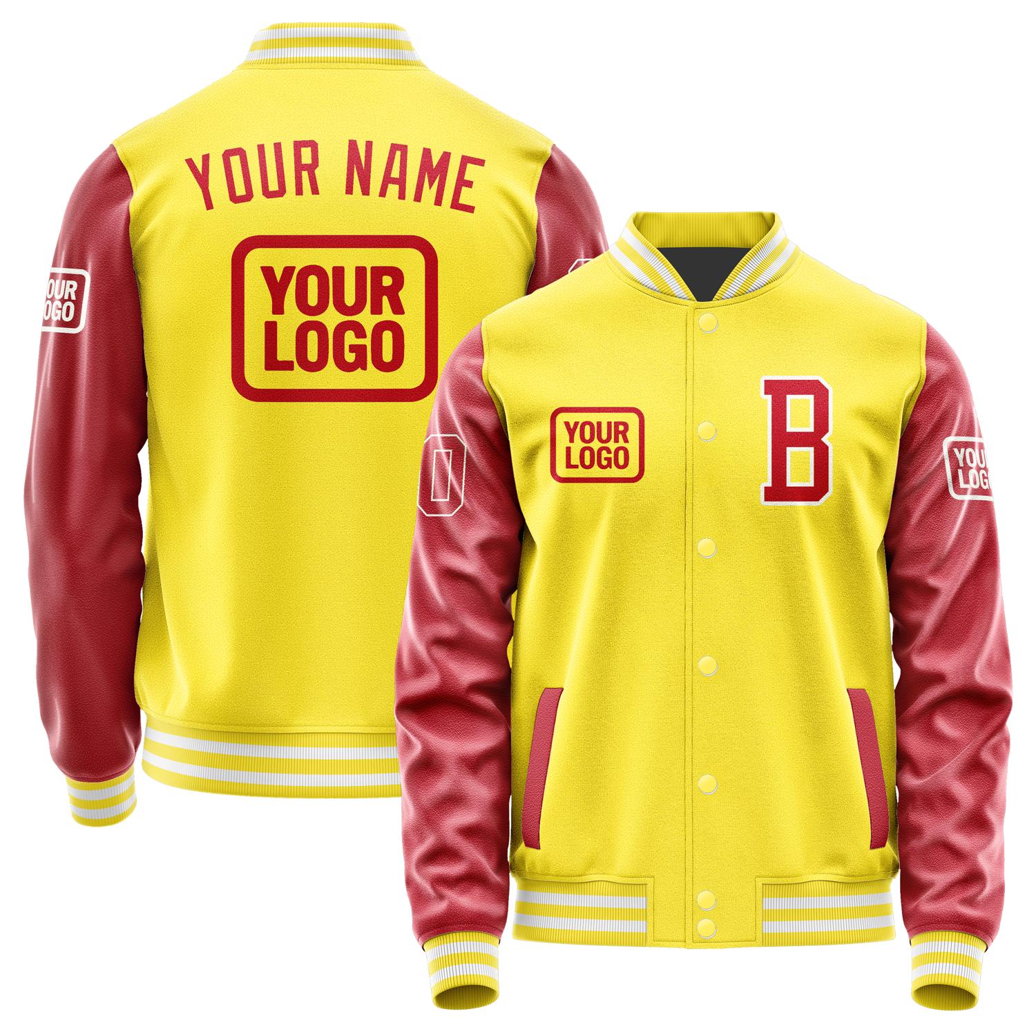 Custom Light Yellow Red Jacket JA262614261818141418