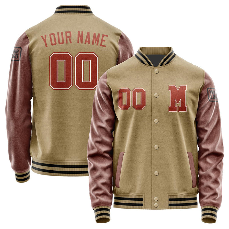 Custom Light Khaki Coral Red Jacket Jb2525162517161817