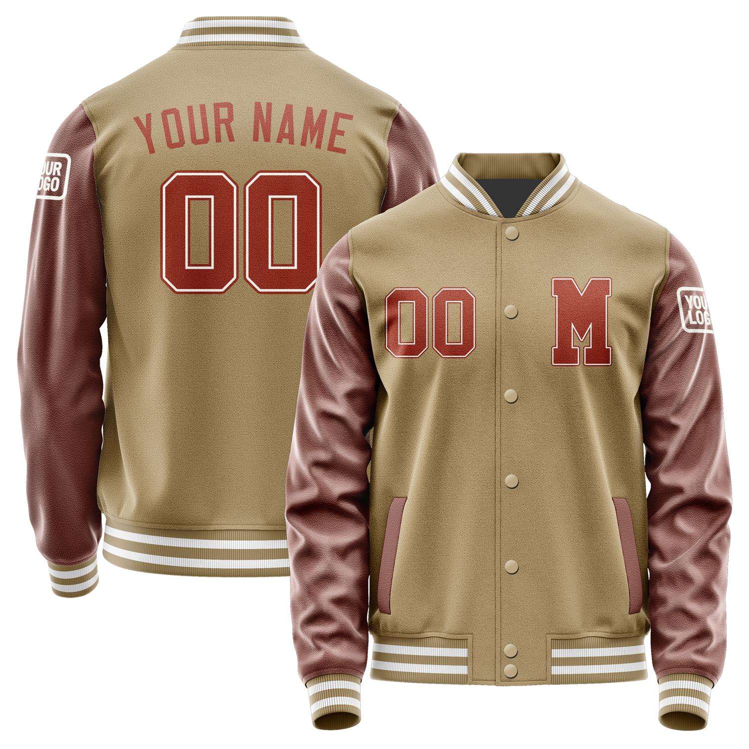 Custom Light Khaki Coral Red Jacket Jb2525162518161818