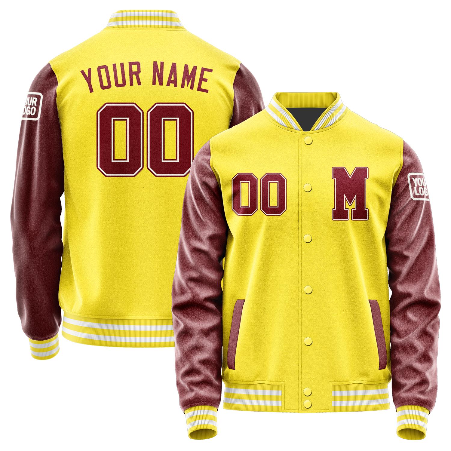 Custom Light Yellow Crimson Red Jacket Jb2626152618151818
