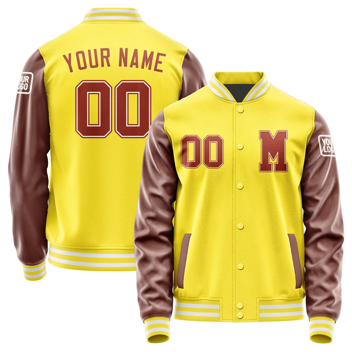 Custom Light Yellow Coral Red Jacket Jb2626162618161818