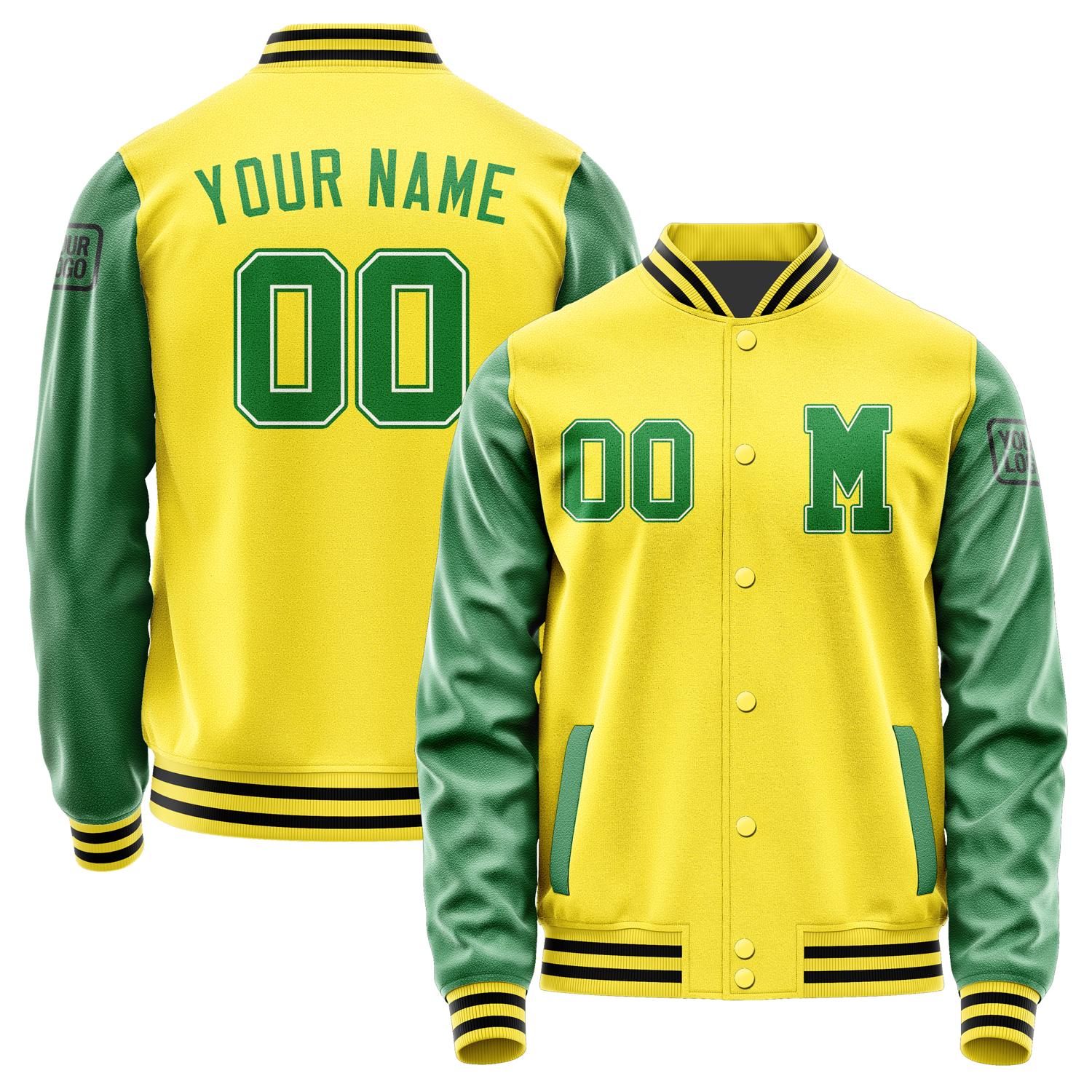 Custom Light Yellow Emerald Green Jacket Jb2626242617241817