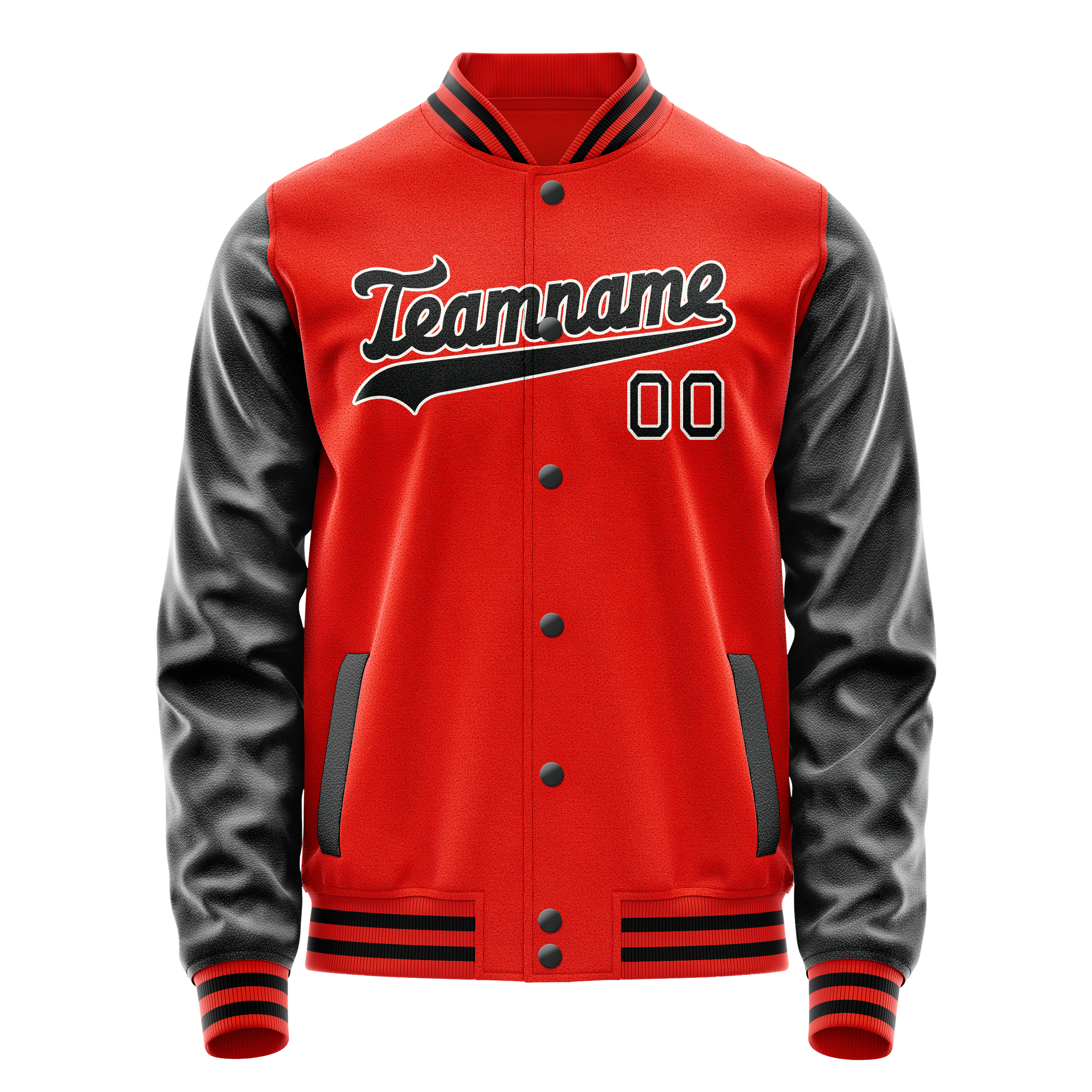 Custom Orange Black Solid Color Varsity Letterman Jacket JA02240617XE354