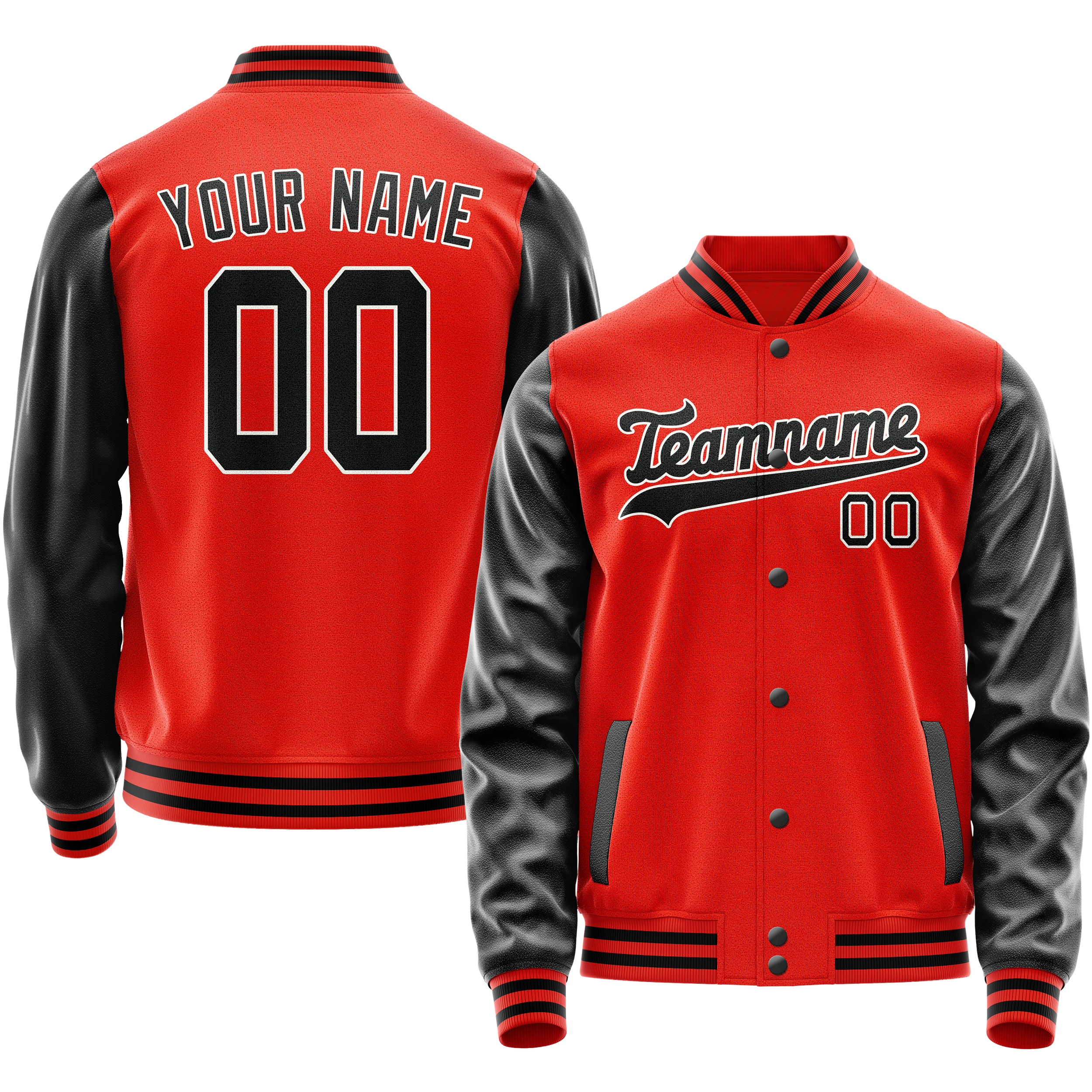 Custom Orange Black Solid Color Varsity Letterman Jacket JA02240617XE354