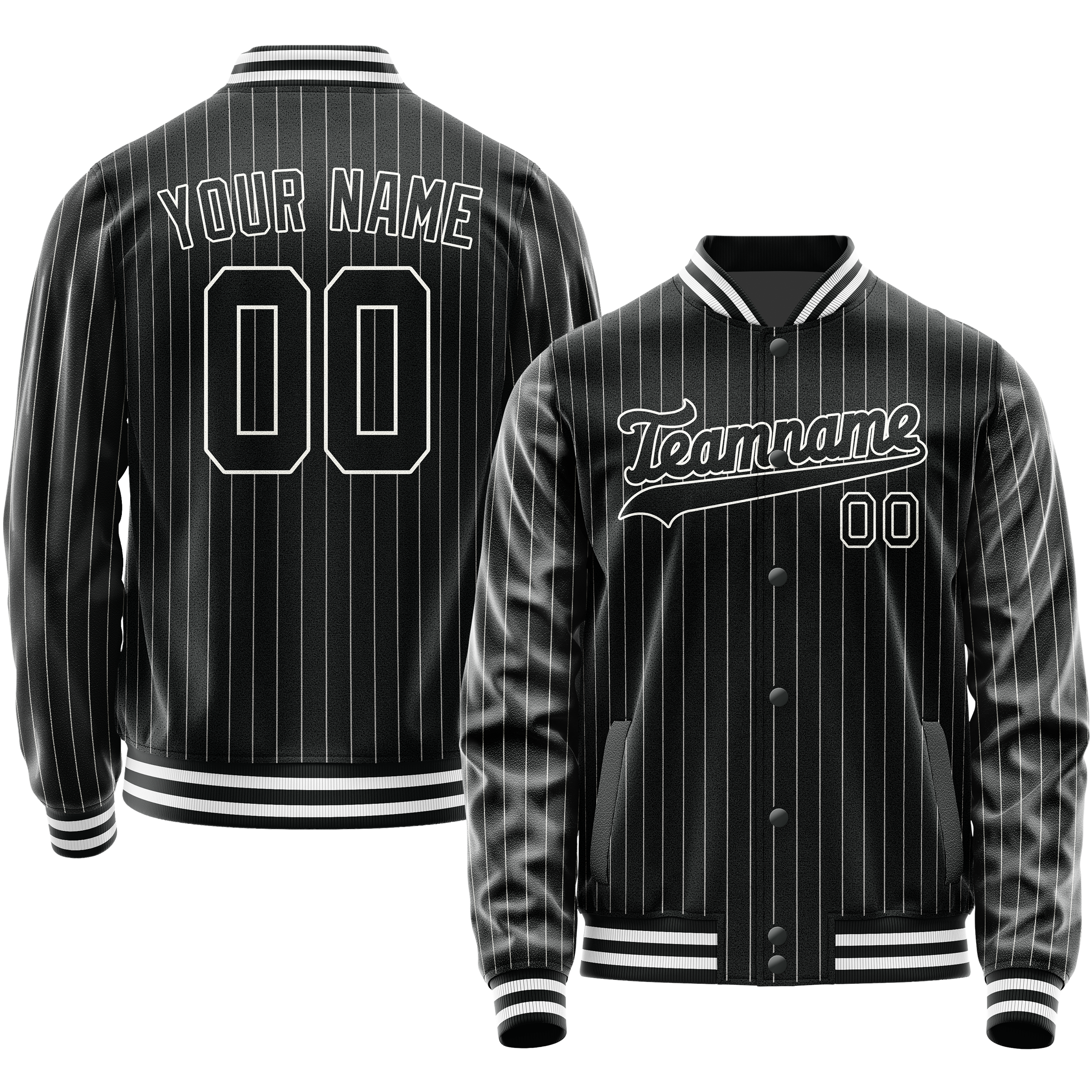 Custom Black White Gray Pinstripe Varsity Letterman Jacket JA02240617HF059