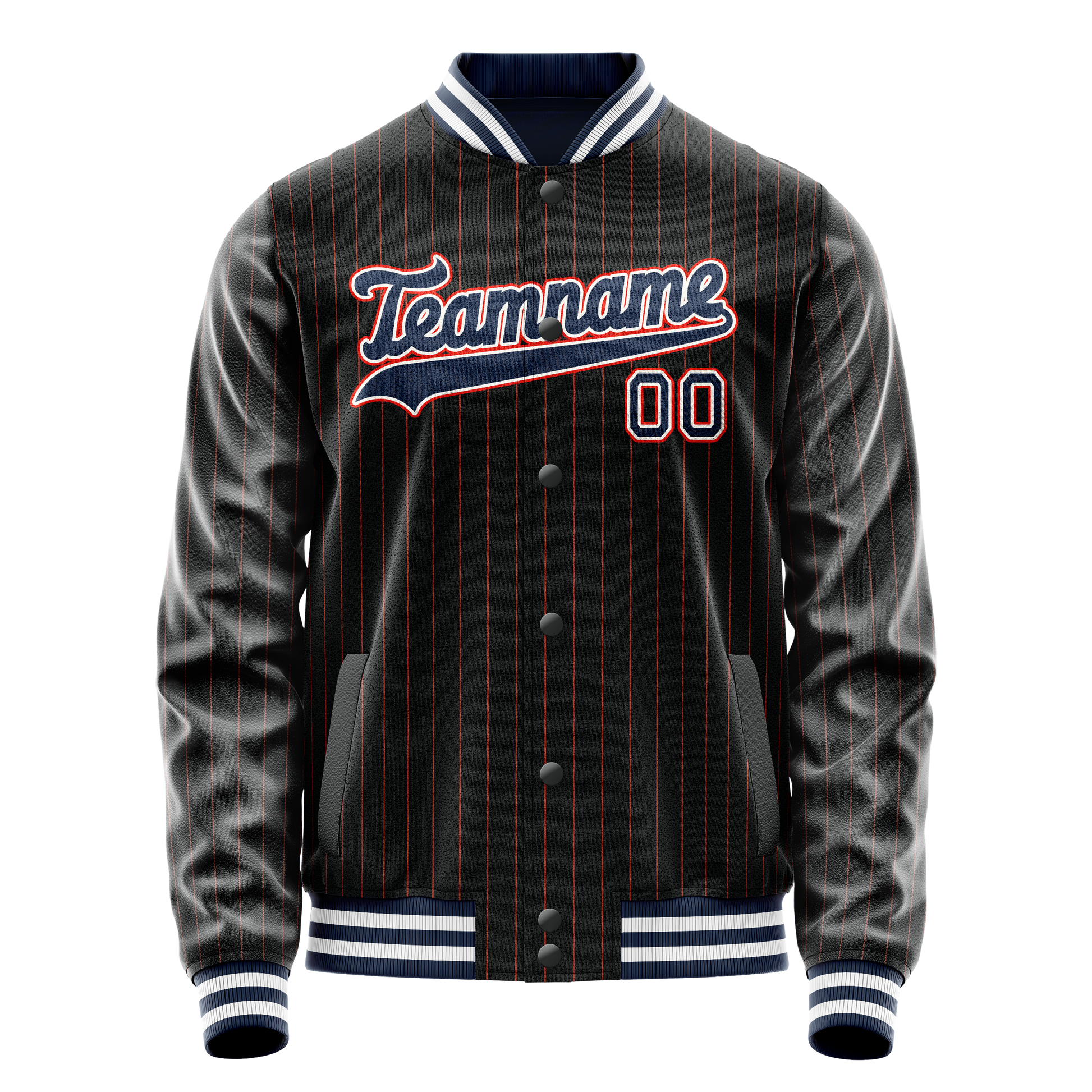 Custom Black Royal Orange Pinstripe Varsity Letterman Jacket JA02240617HF035