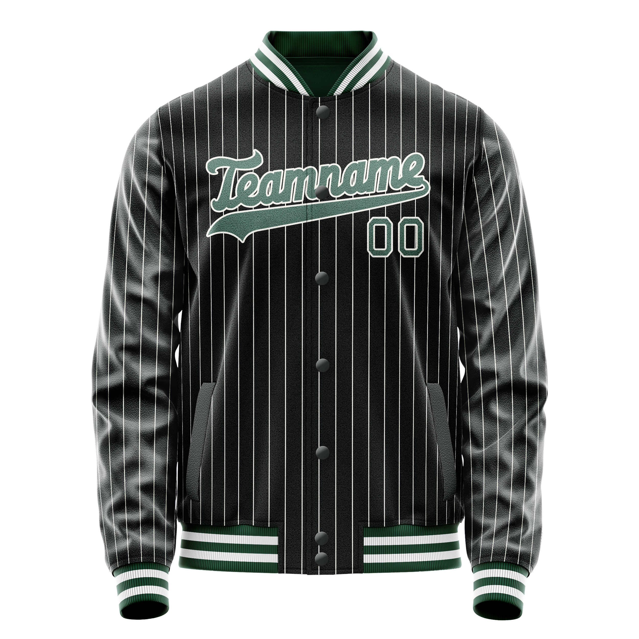 Custom Black Teal Gray Pinstripe Varsity Letterman Jacket JA02240617HF032