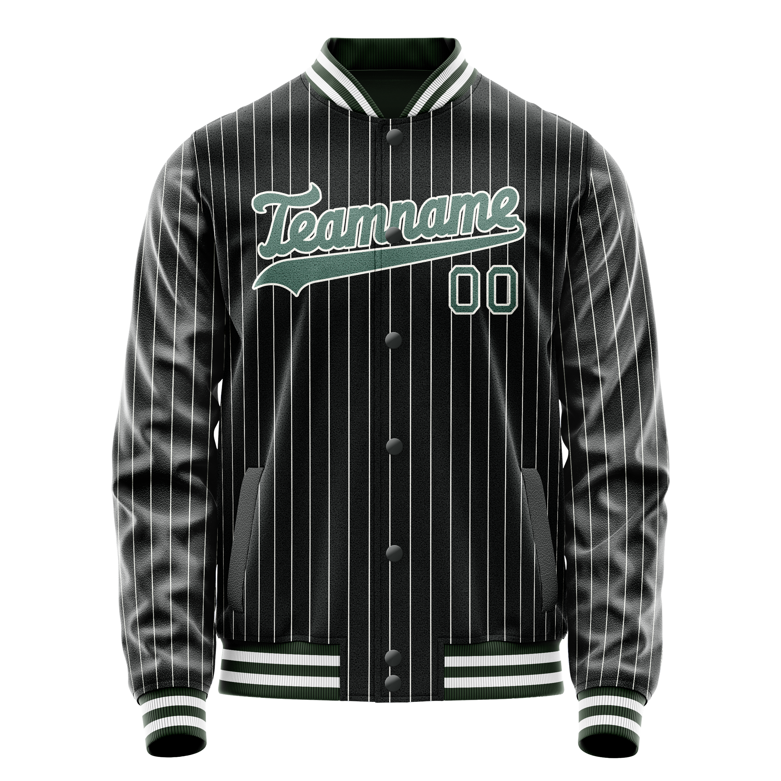Custom Black Teal White Pinstripe Varsity Letterman Jacket JA02240617HF041