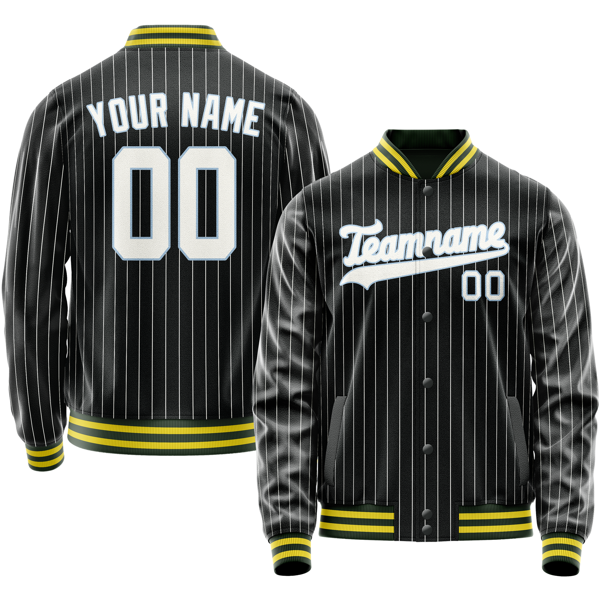 Custom Black White Gray Pinstripe Varsity Letterman Jacket JA02240617HF045
