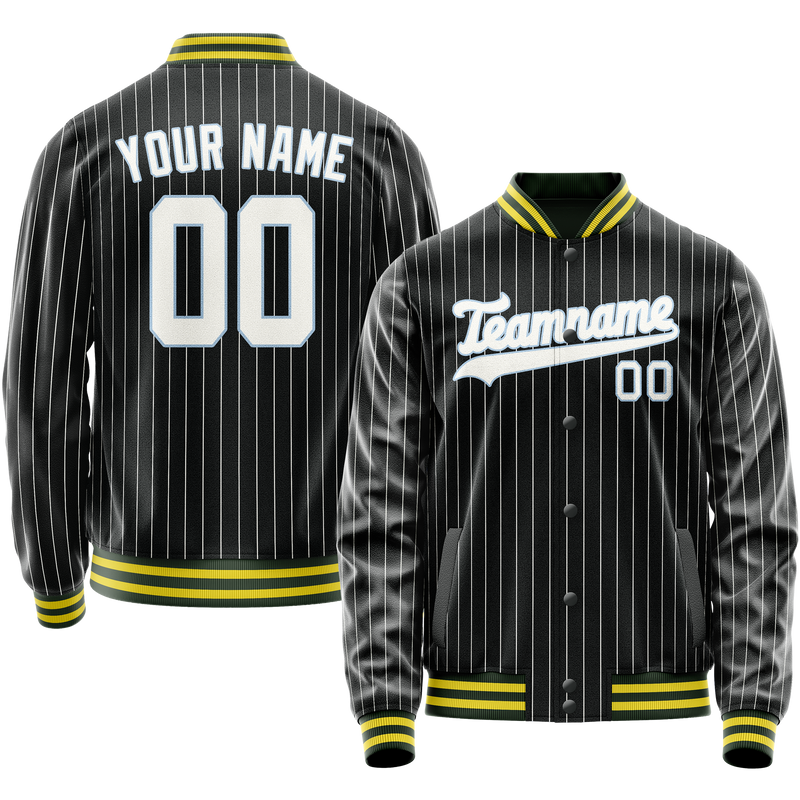 Custom Black White Gray Pinstripe Varsity Letterman Jacket JA02240617HF045