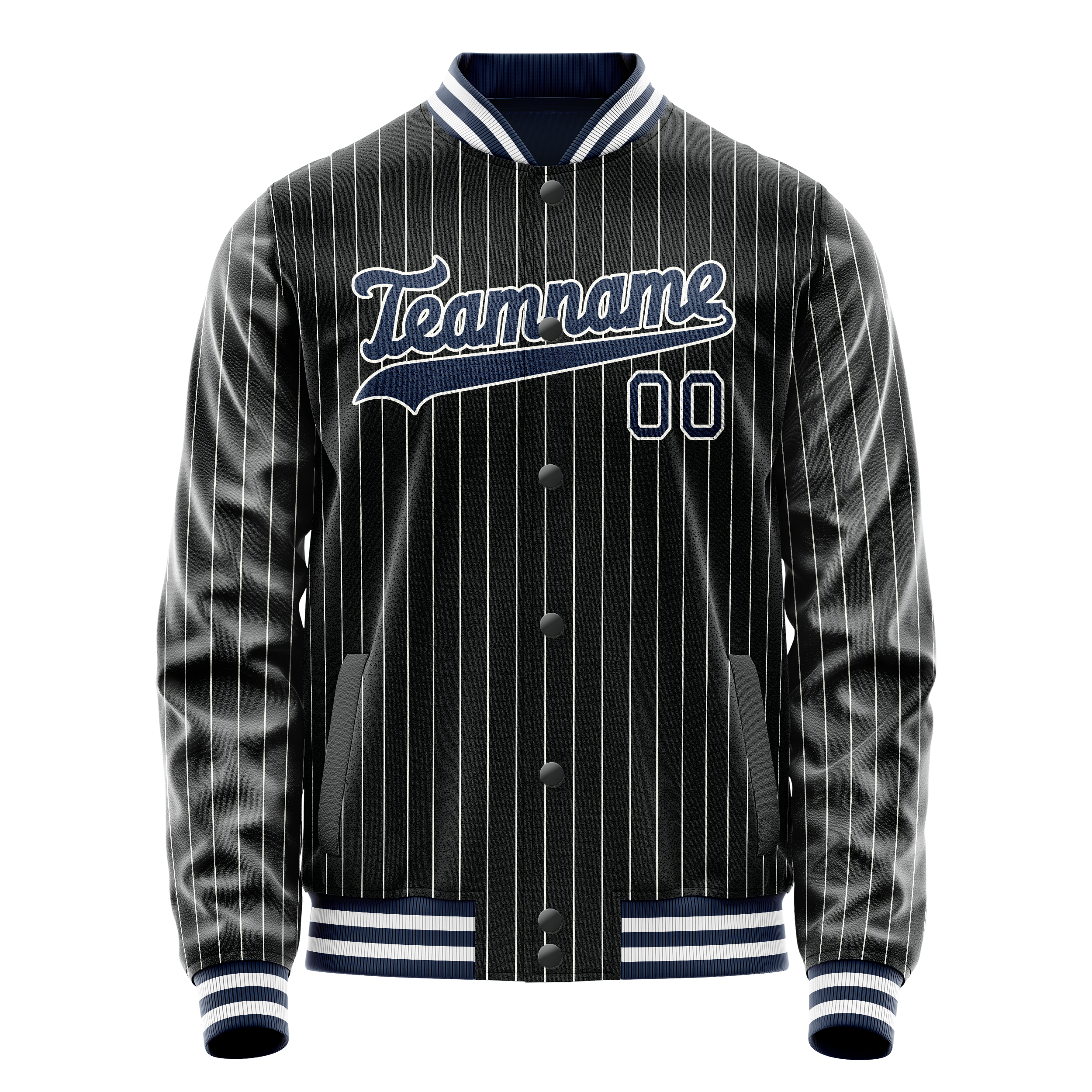 Custom Black Royal White Pinstripe Varsity Letterman Jacket JA02240617HF057