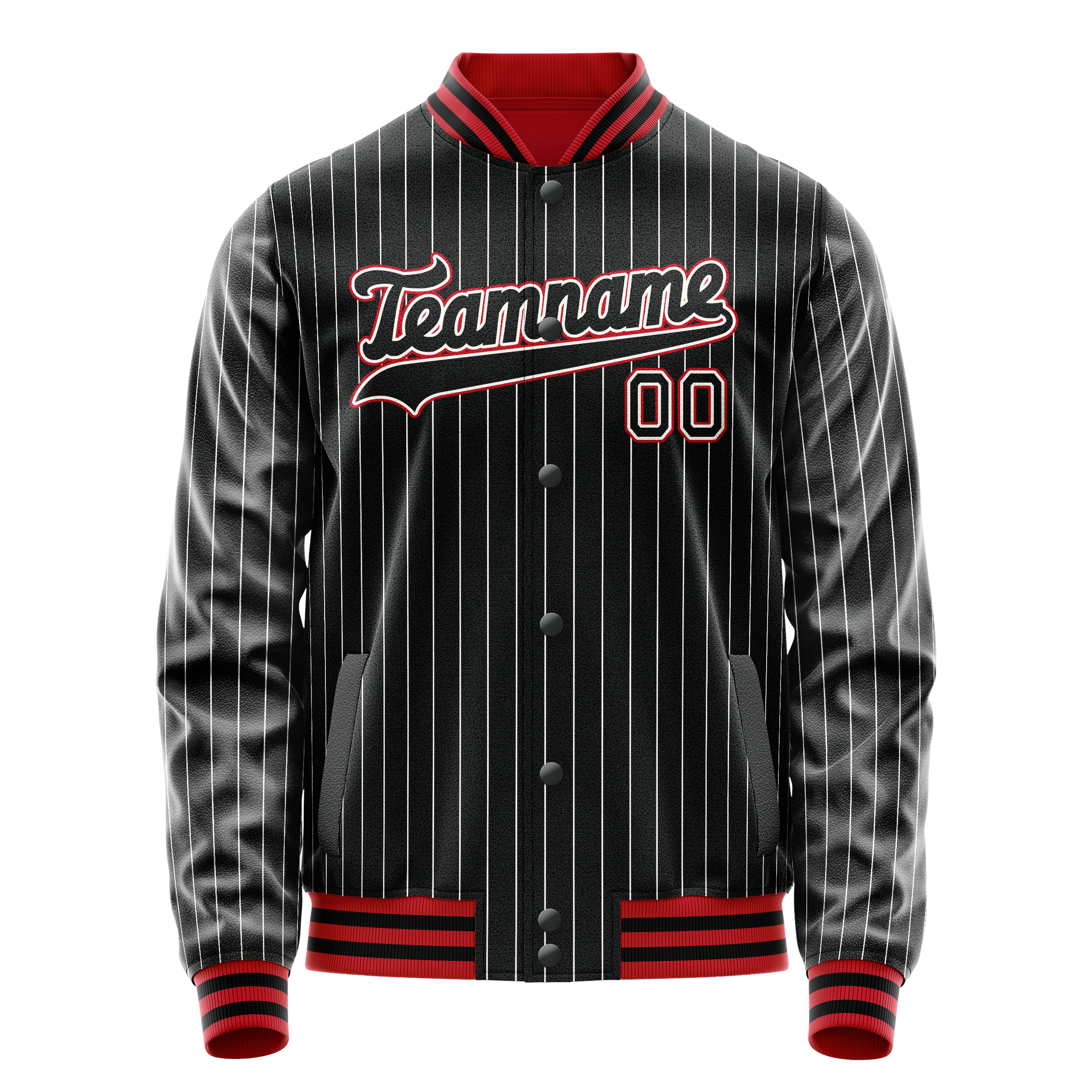 Custom Black Orange White Pinstripe Varsity Letterman Jacket JA02240617HF044