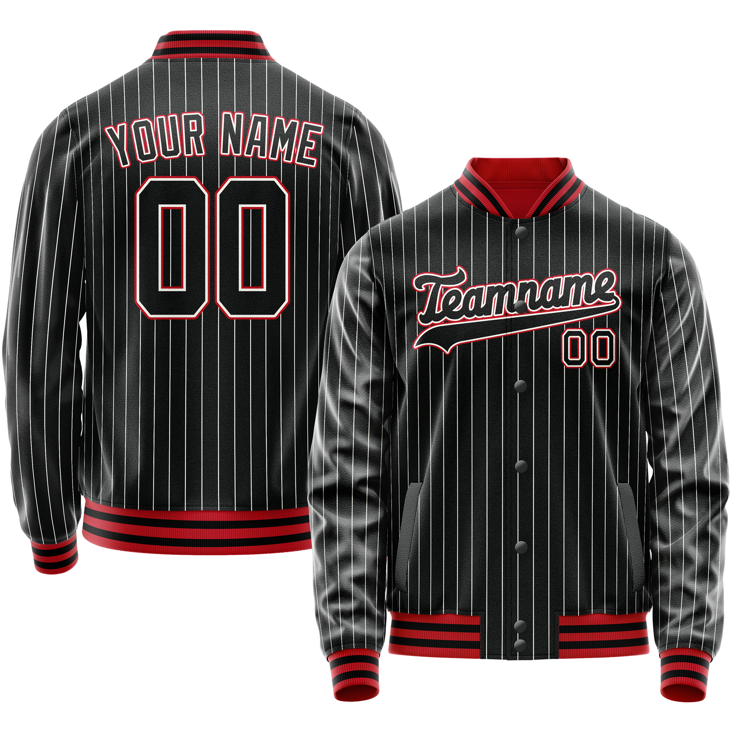 Custom Black Orange White Pinstripe Varsity Letterman Jacket JA02240617HF044