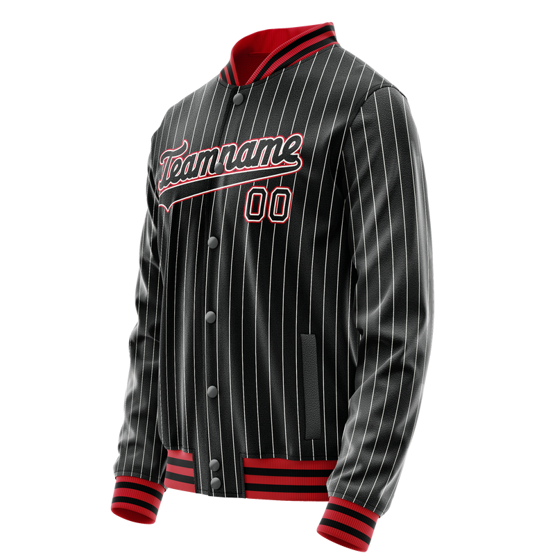 Custom Black Orange White Pinstripe Varsity Letterman Jacket JA02240617HF044