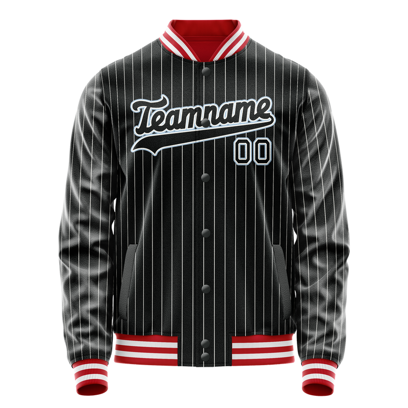 Custom Black Light-Blue Gray Pinstripe Varsity Letterman Jacket JA02240617HF050