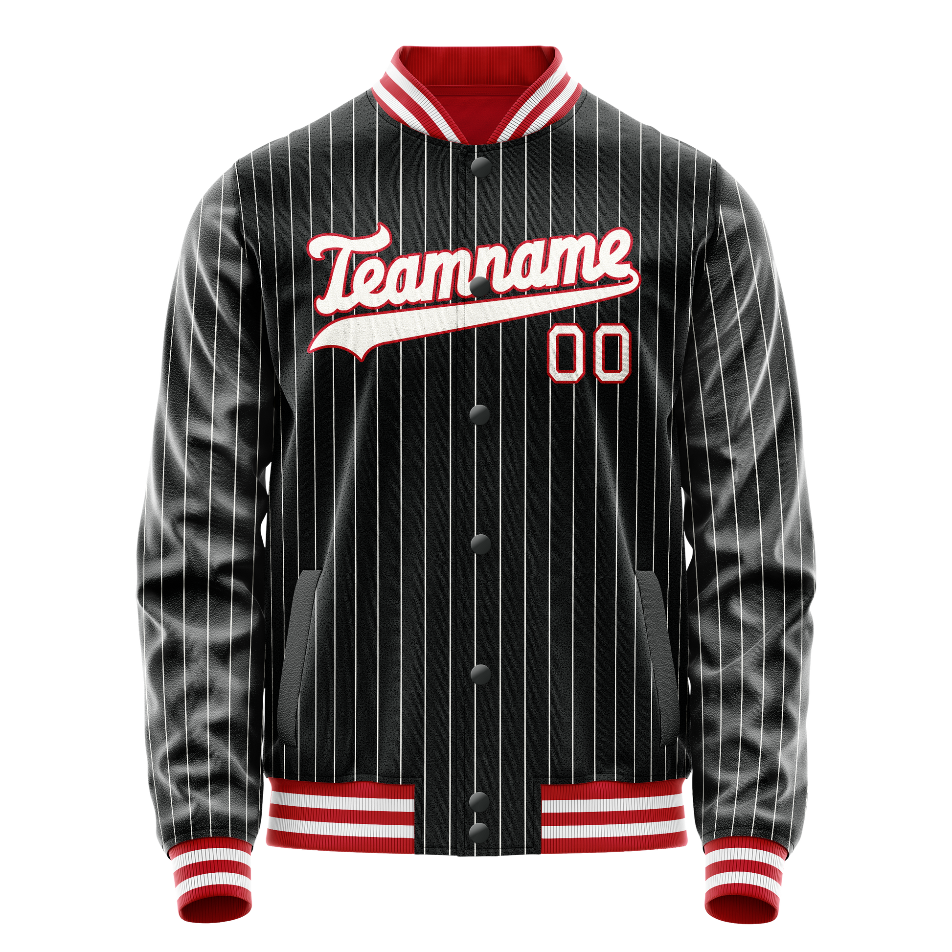 Custom Black White White Pinstripe Varsity Letterman Jacket JA02240617HF056