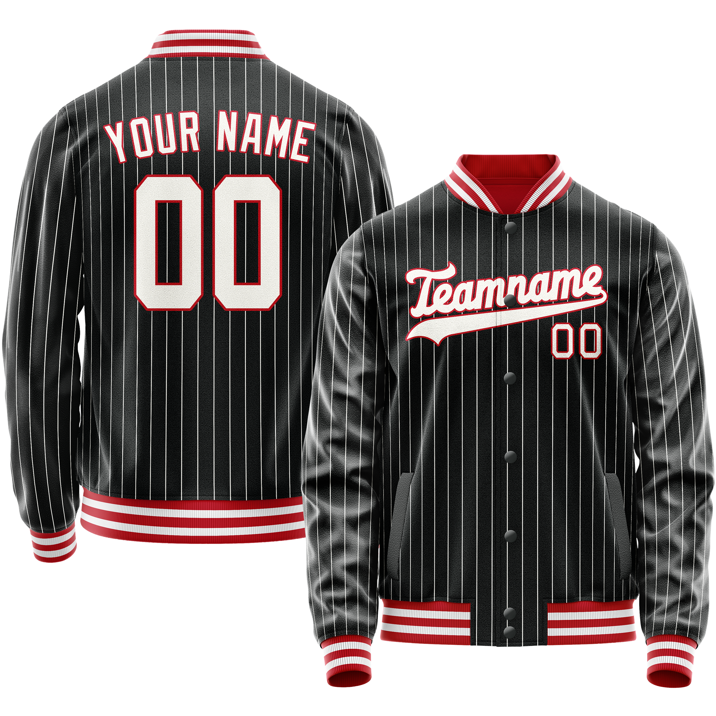 Custom Black White White Pinstripe Varsity Letterman Jacket JA02240617HF056