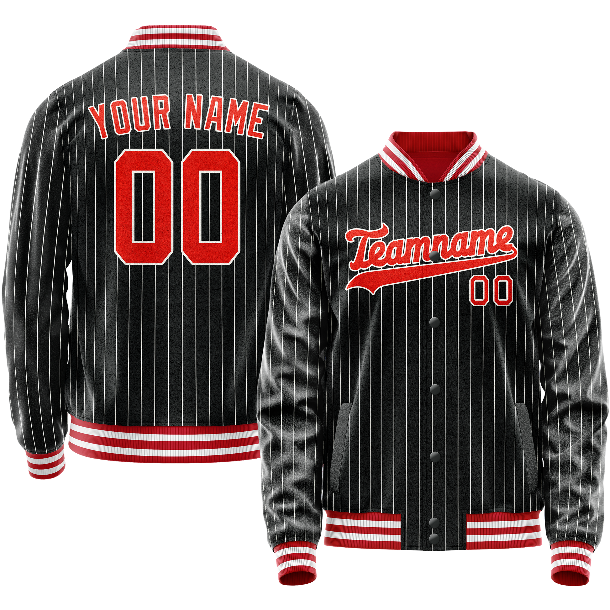 Custom Black Orange Gray Pinstripe Varsity Letterman Jacket JA02240617HF037