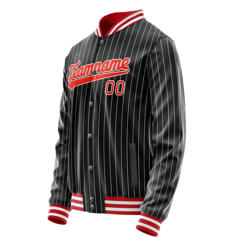 Custom Black Orange Gray Pinstripe Varsity Letterman Jacket JA02240617HF037