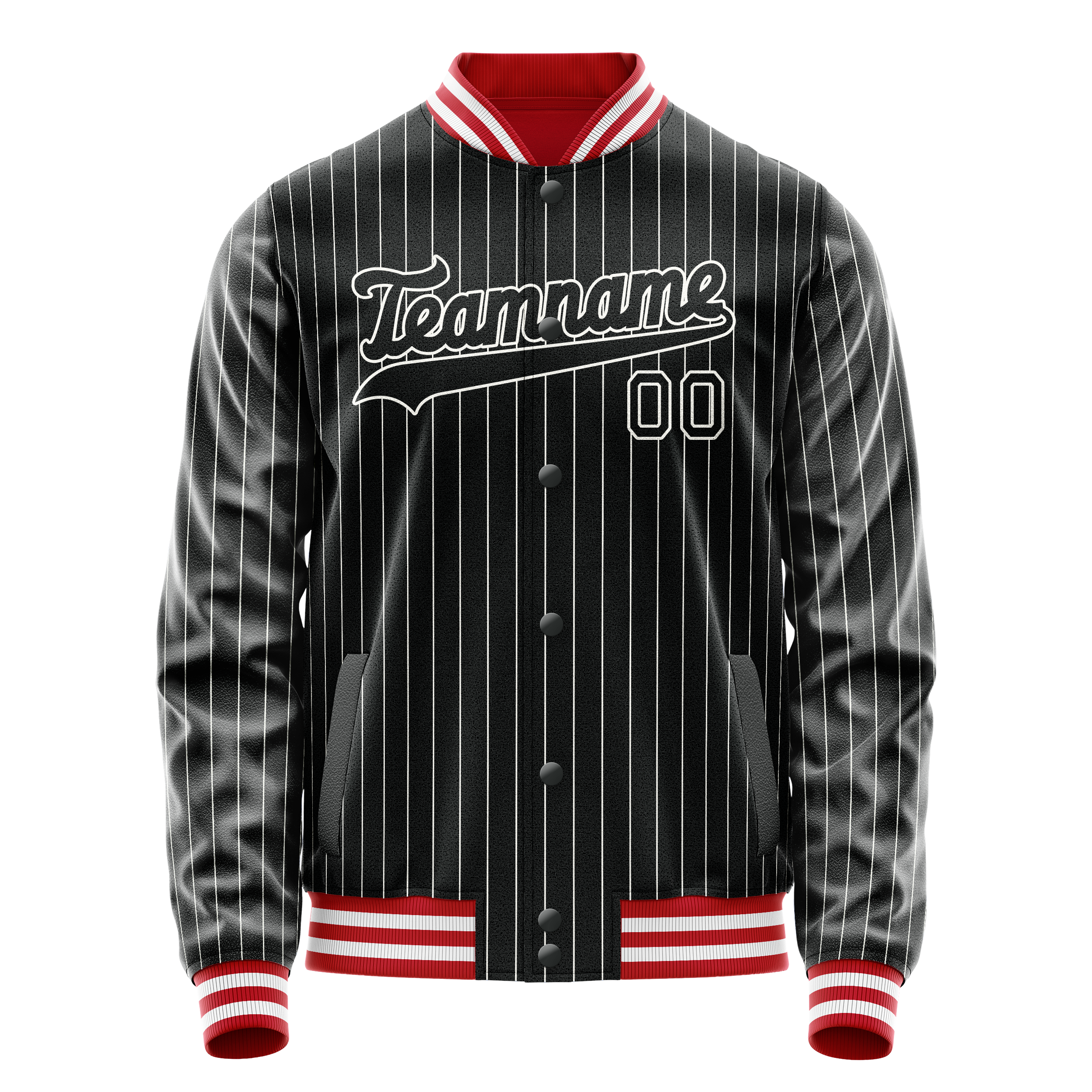 Custom Black White White Pinstripe Varsity Letterman Jacket JA02240617HF043