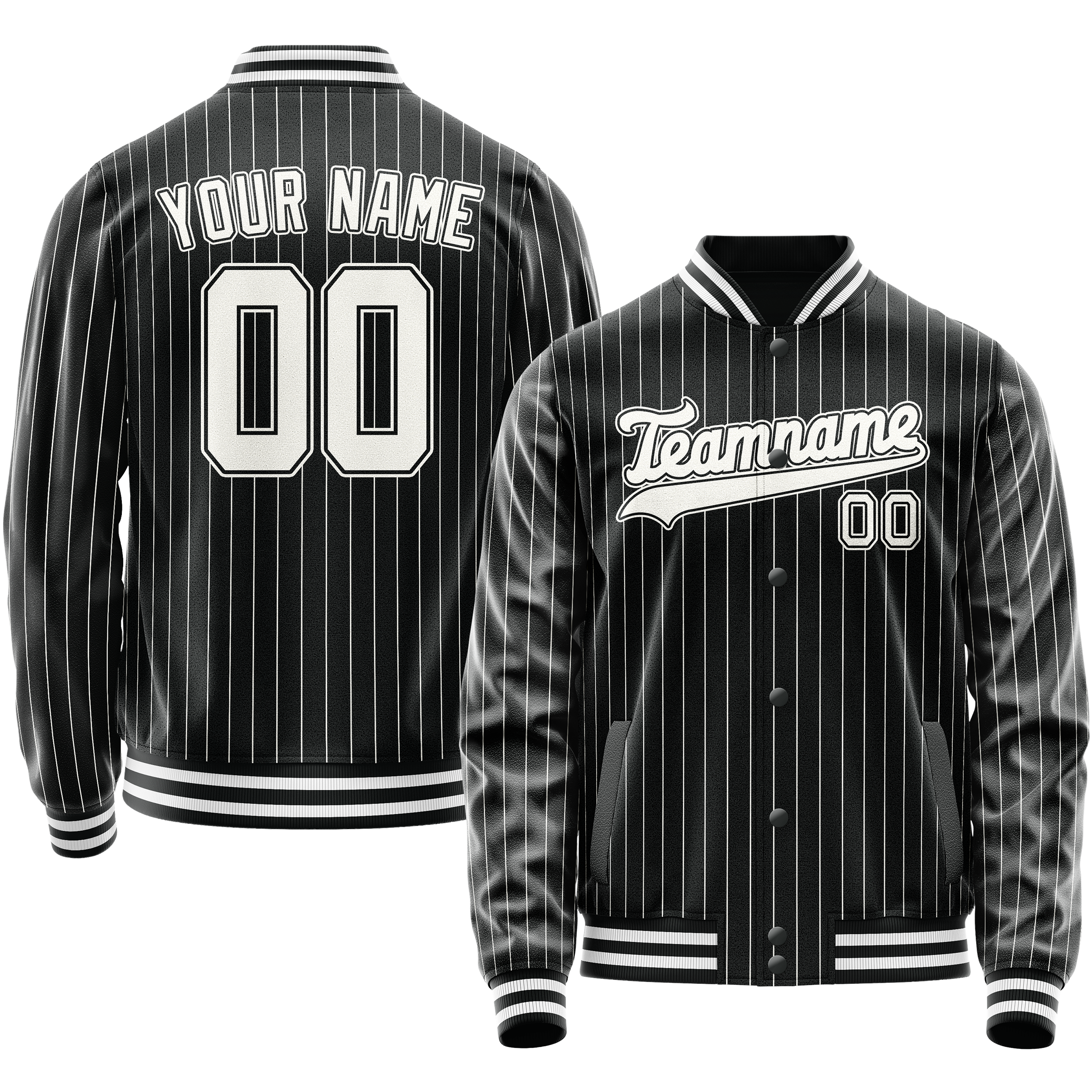 Custom Black White Gray Pinstripe Varsity Letterman Jacket JA02240617HF053