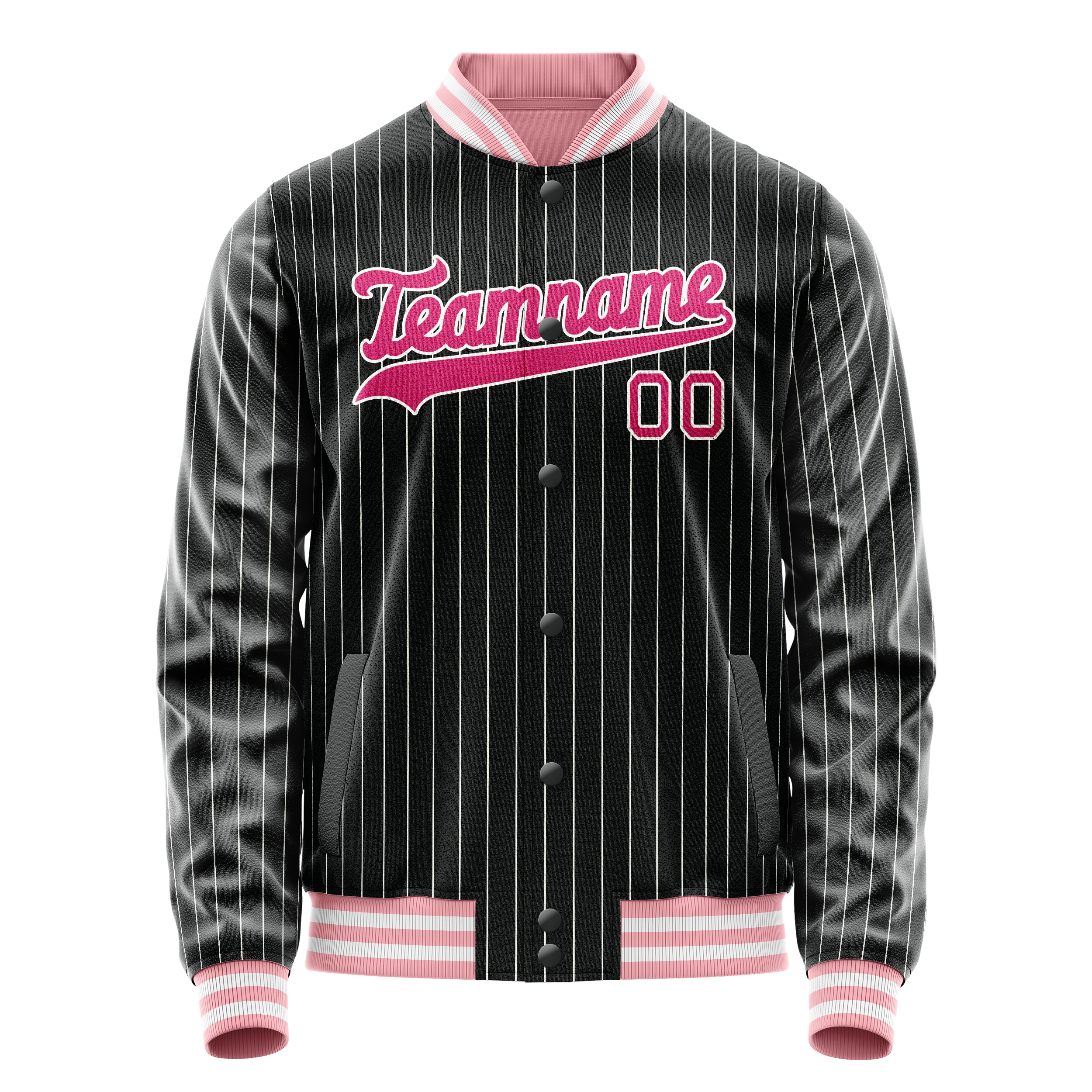 Custom Black Pink Gray Pinstripe Varsity Letterman Jacket JA02240617HF039