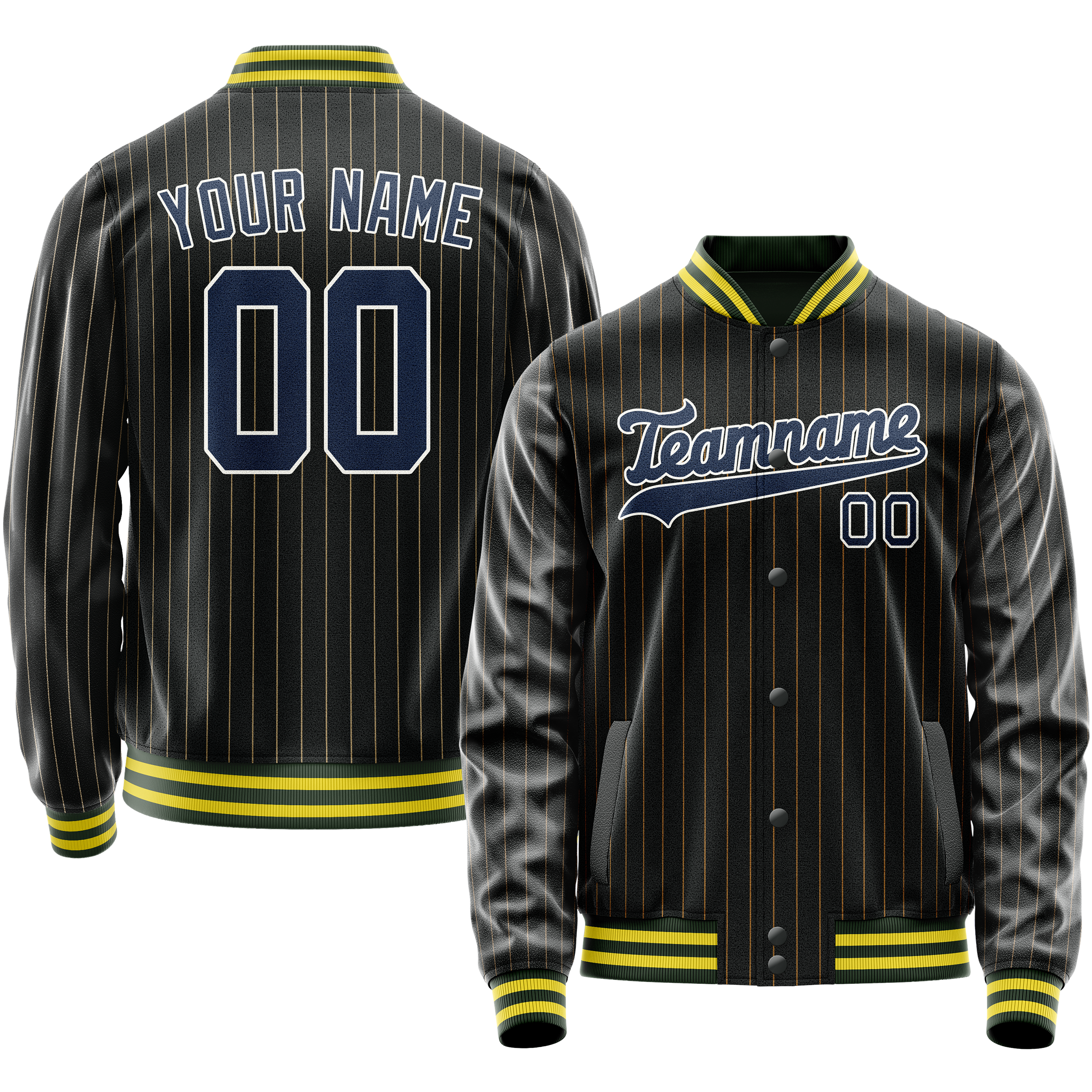 Custom Black Royal Old Gold Pinstripe Varsity Letterman Jacket JA02240617HF033