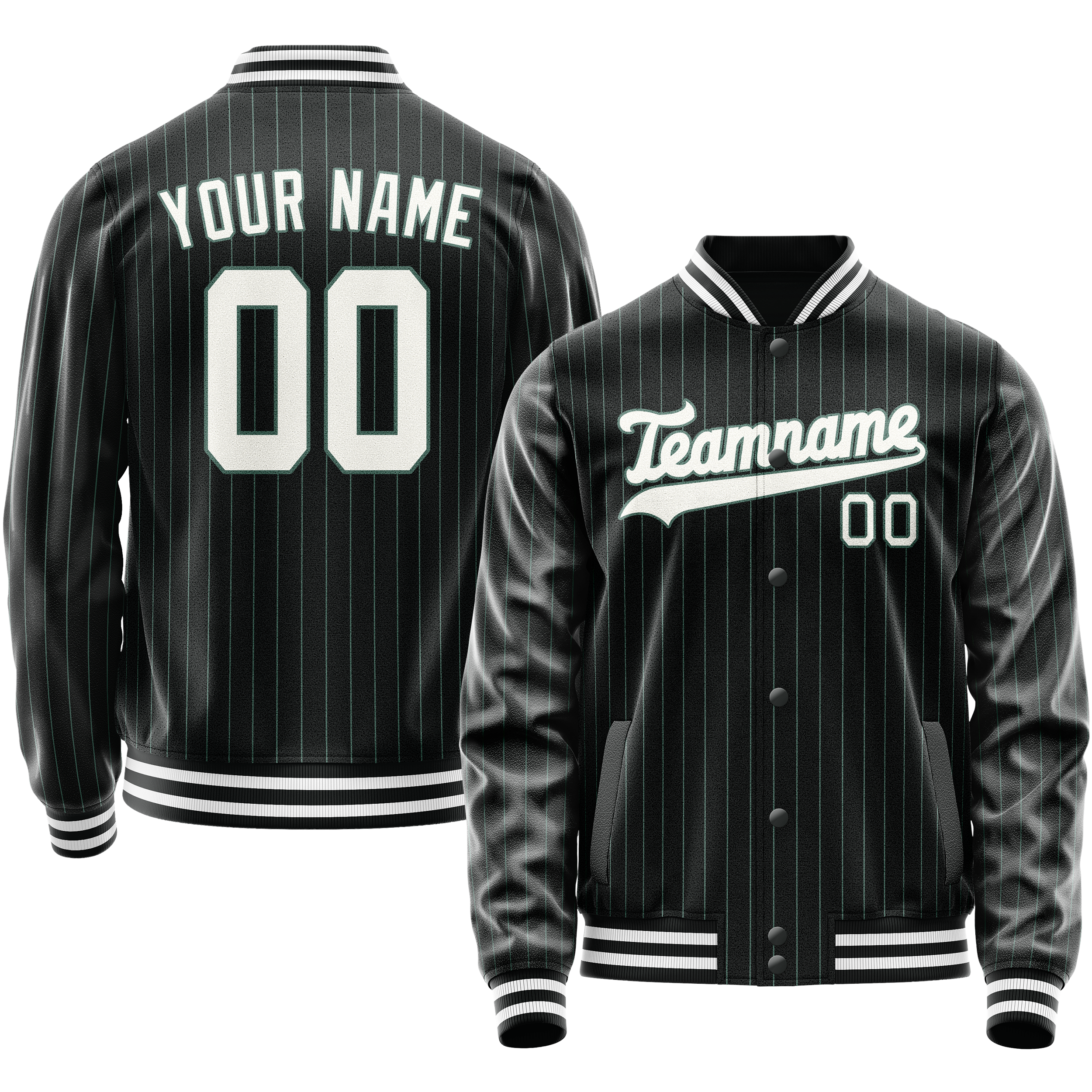 Custom Black White Teal Pinstripe Varsity Letterman Jacket JA02240617HF052