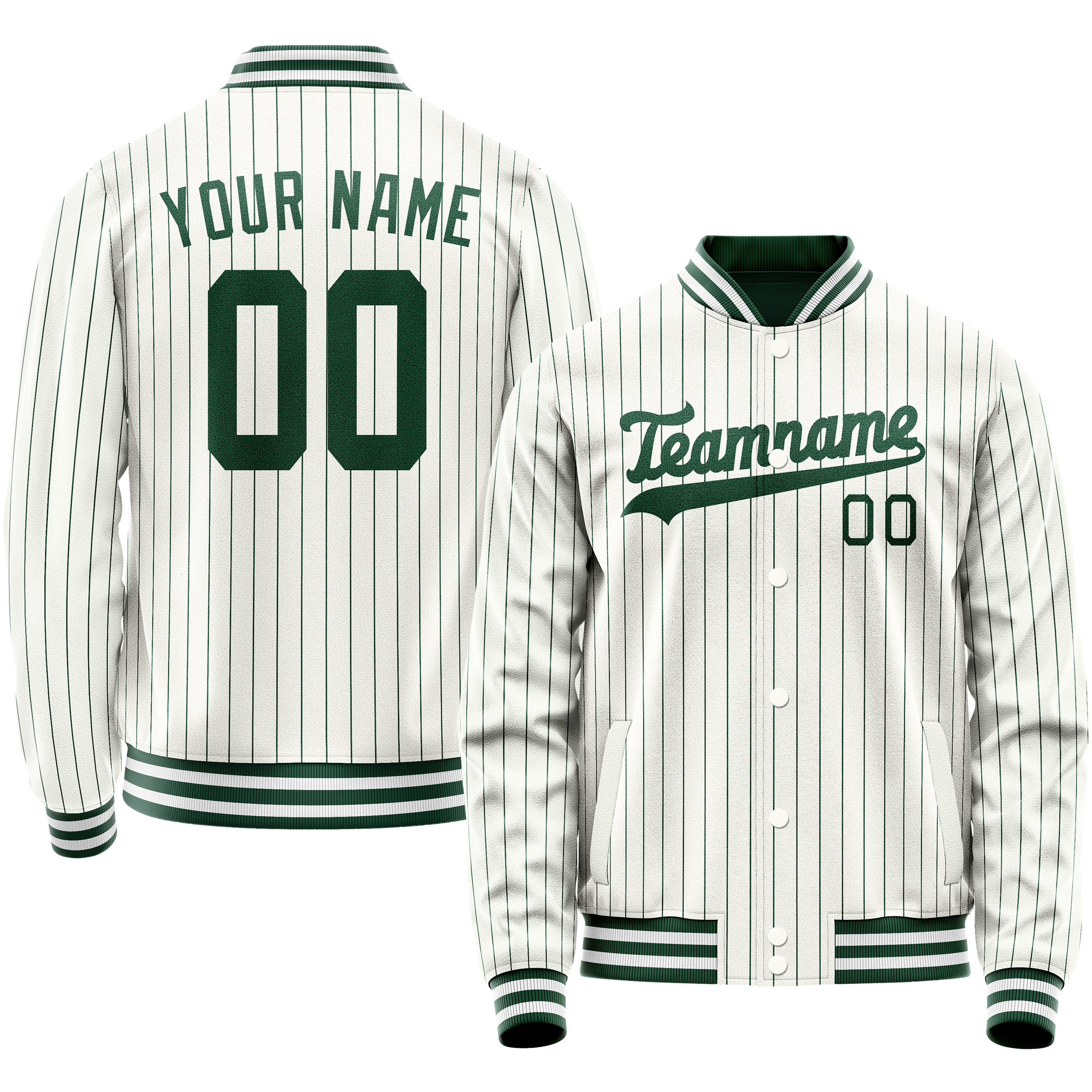 Custom White Kelly-Green Kelly Green Pinstripe Varsity Letterman Jacket JA02240617JC488