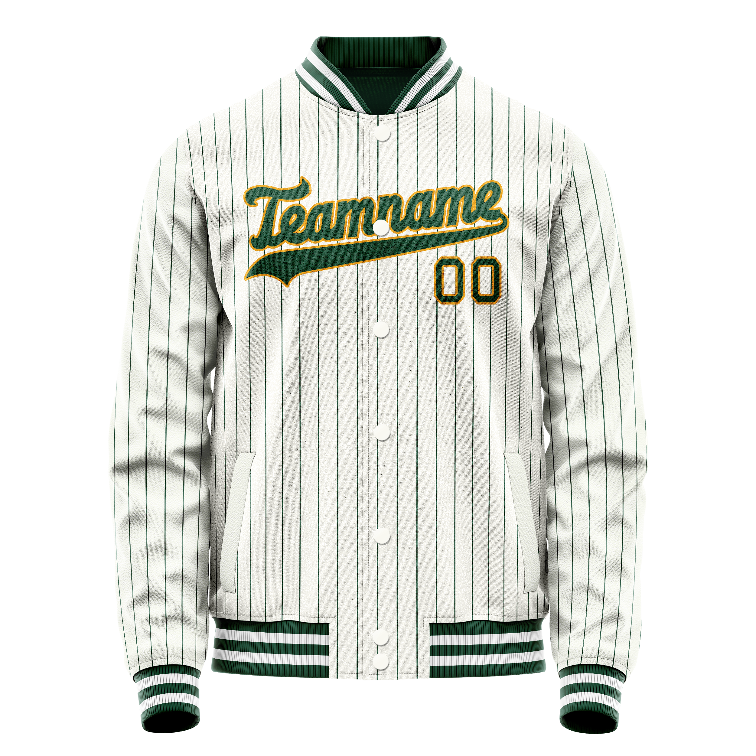 Custom White Kelly-Green Kelly Green Pinstripe Varsity Letterman Jacket JA02240617JC484