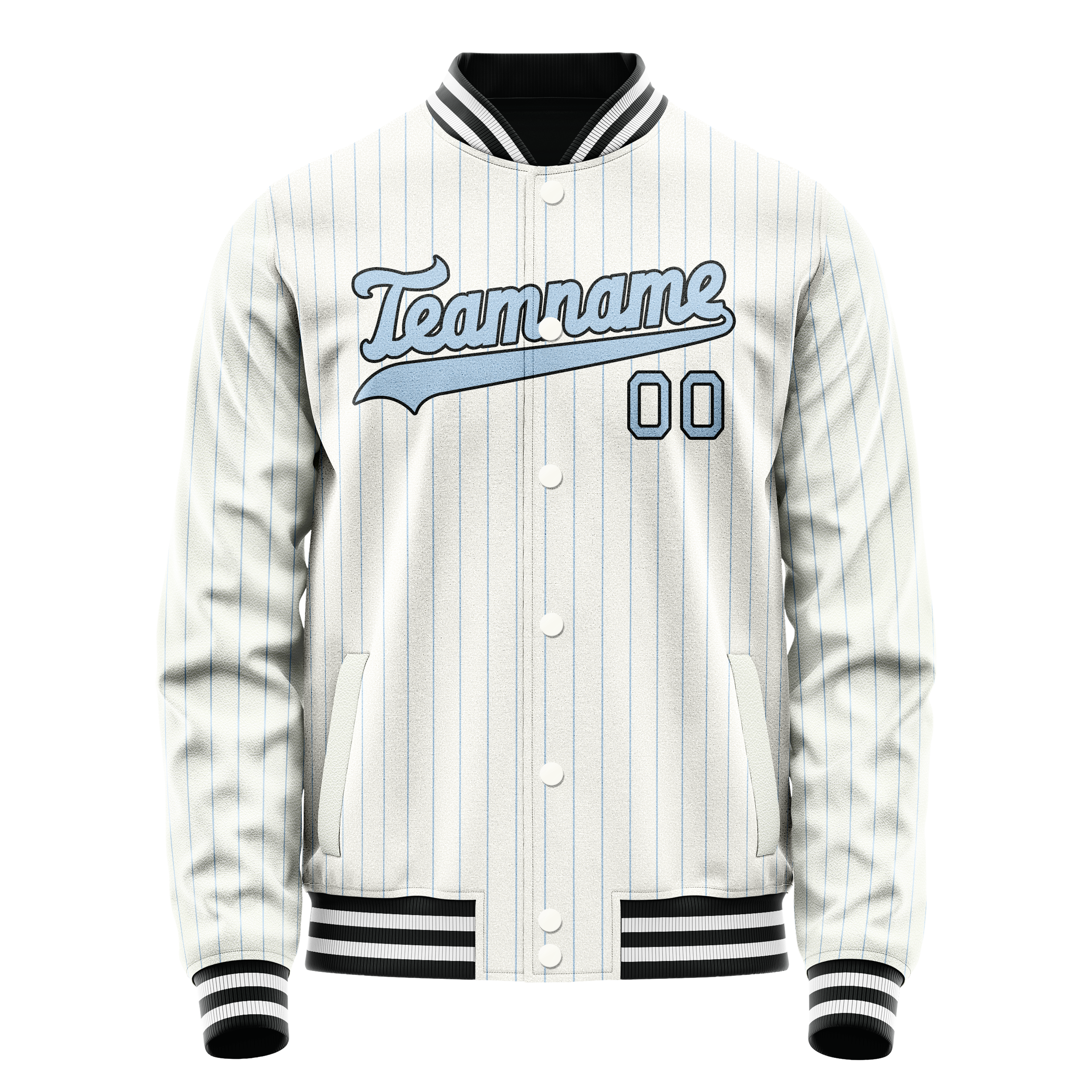 Custom White Light-Blue Light Blue Pinstripe Varsity Letterman Jacket JA02240617JC492
