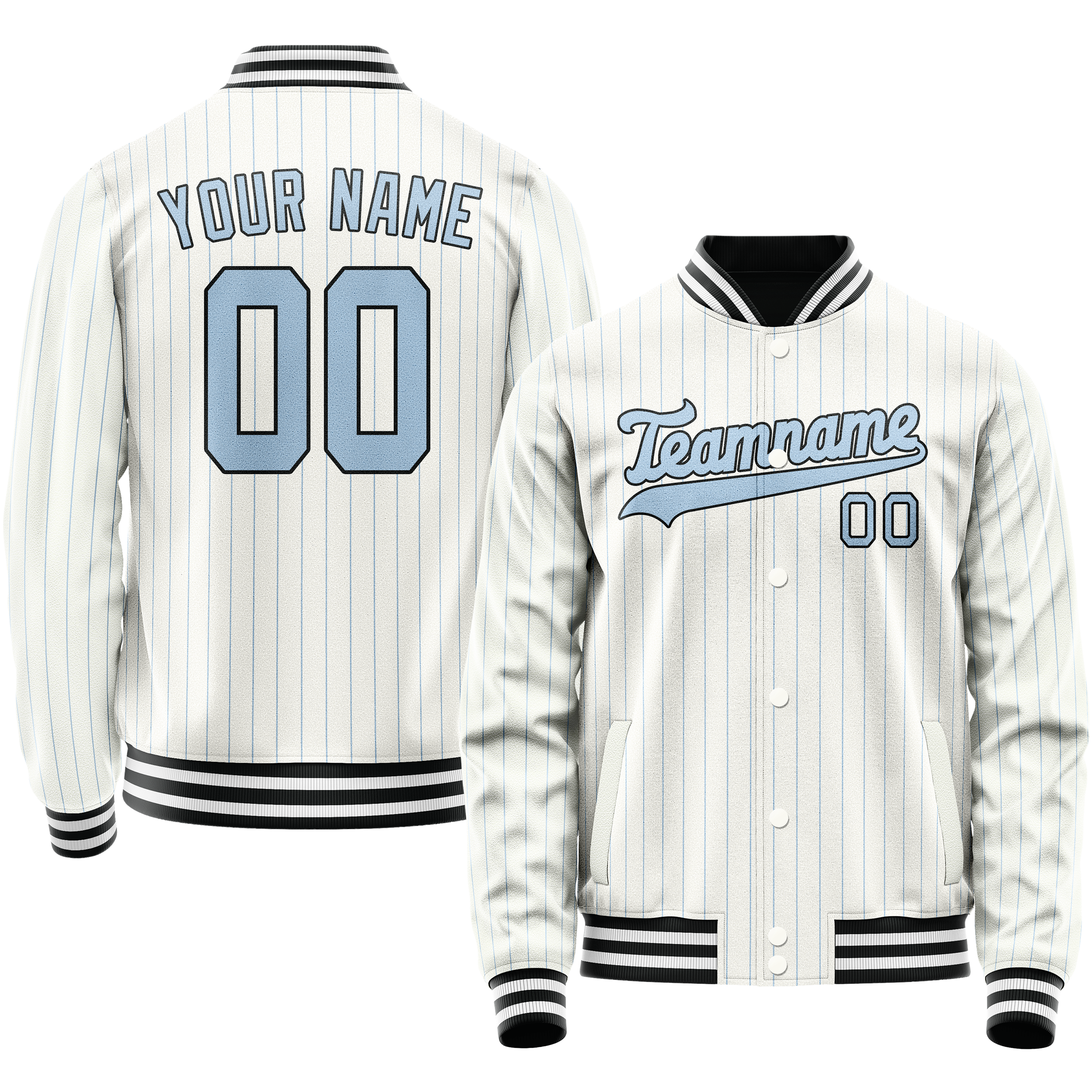 Custom White Light-Blue Light Blue Pinstripe Varsity Letterman Jacket JA02240617JC492