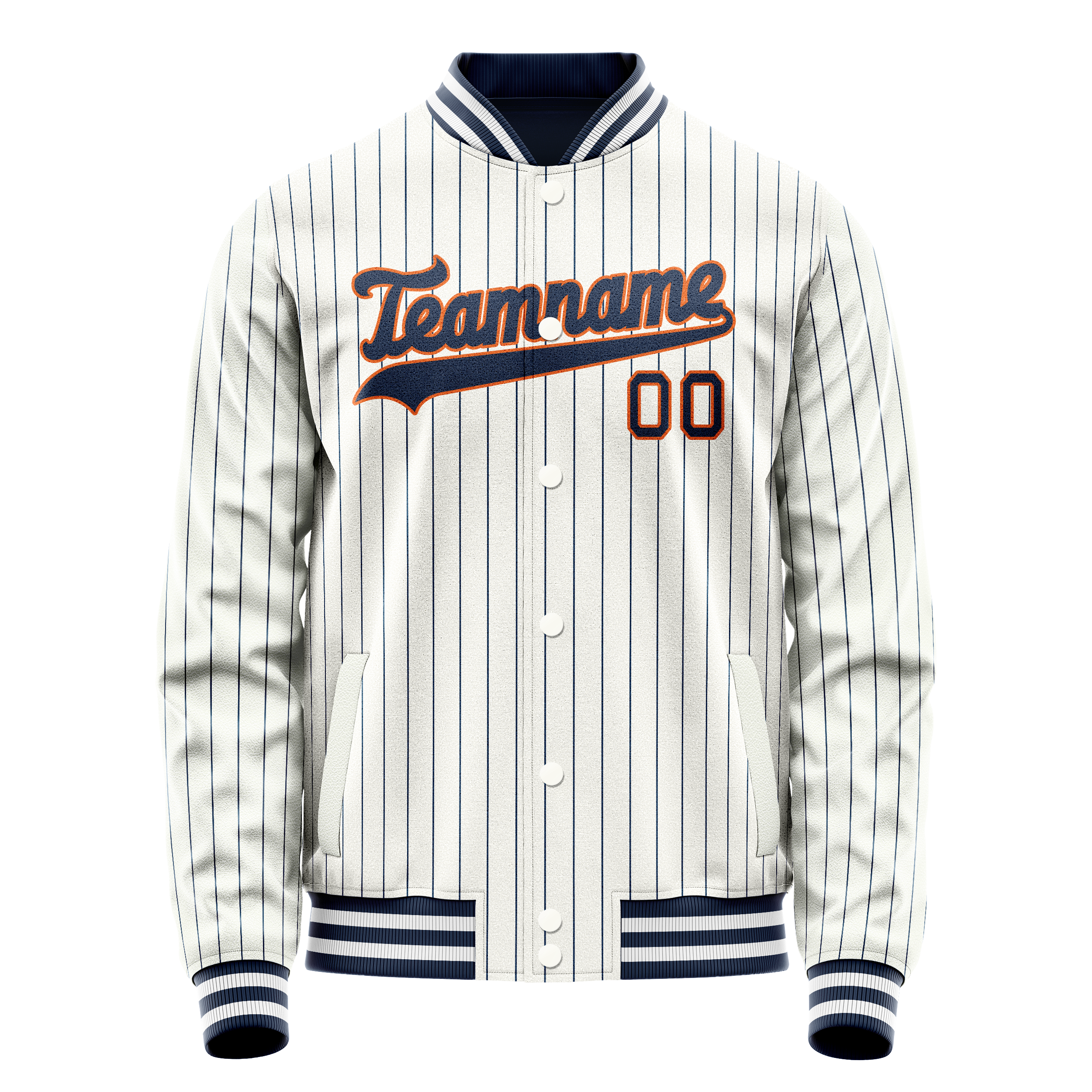 Custom White Navy Royal Pinstripe Varsity Letterman Jacket JA02240617JC501