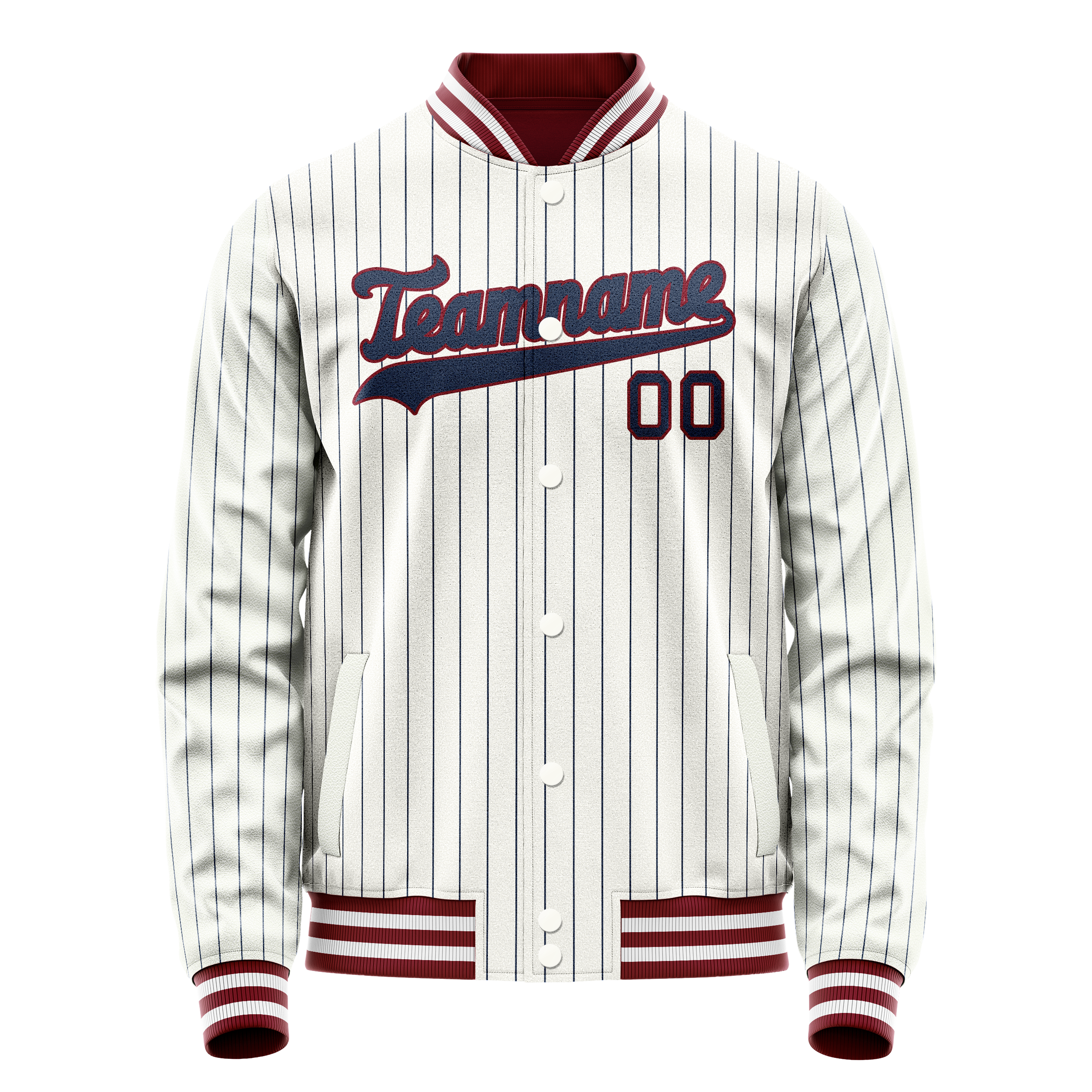 Custom White Royal Royal Pinstripe Varsity Letterman Jacket JA02240617JC479