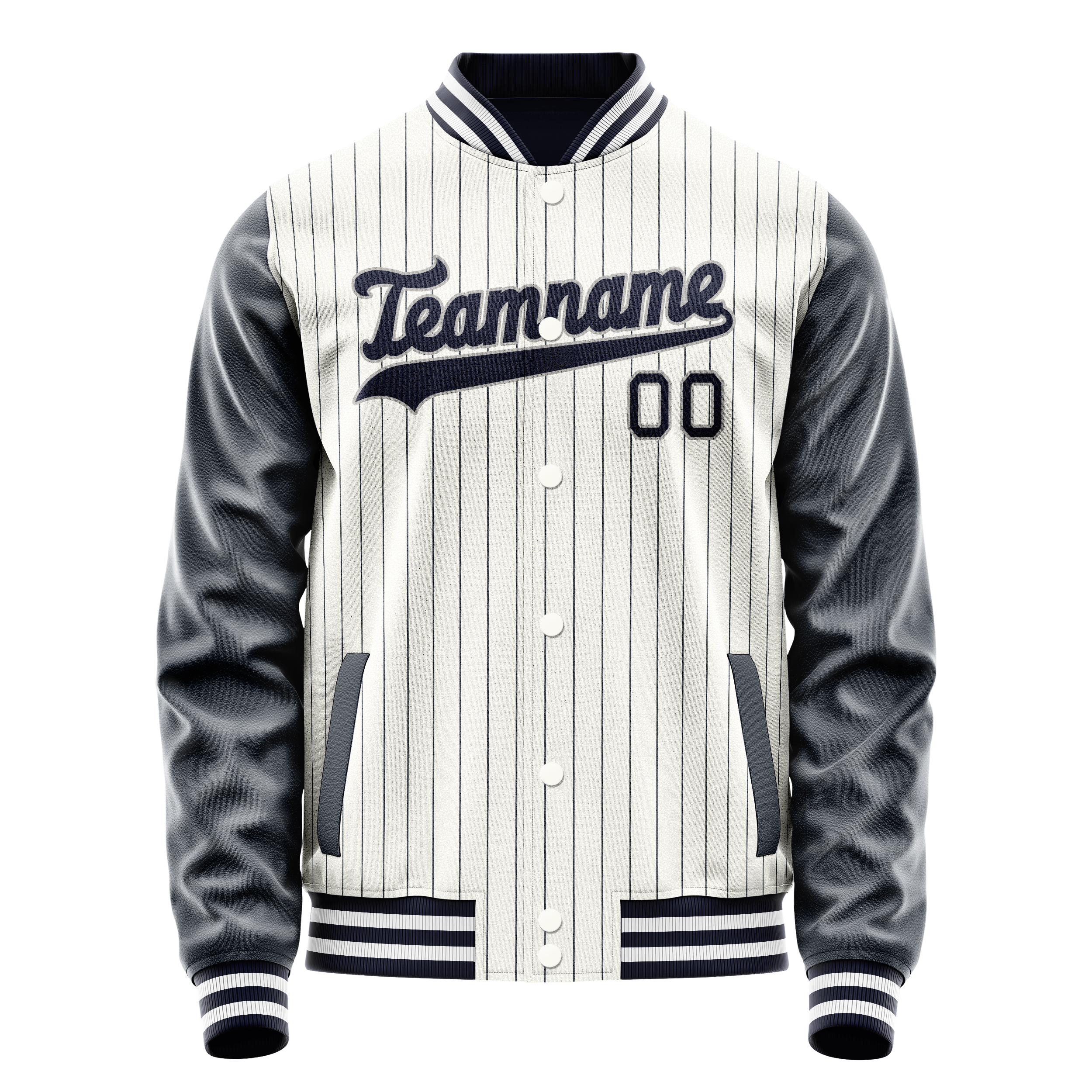 Custom White Navy Navy Pinstripe Varsity Letterman Jacket JA02240617JC499