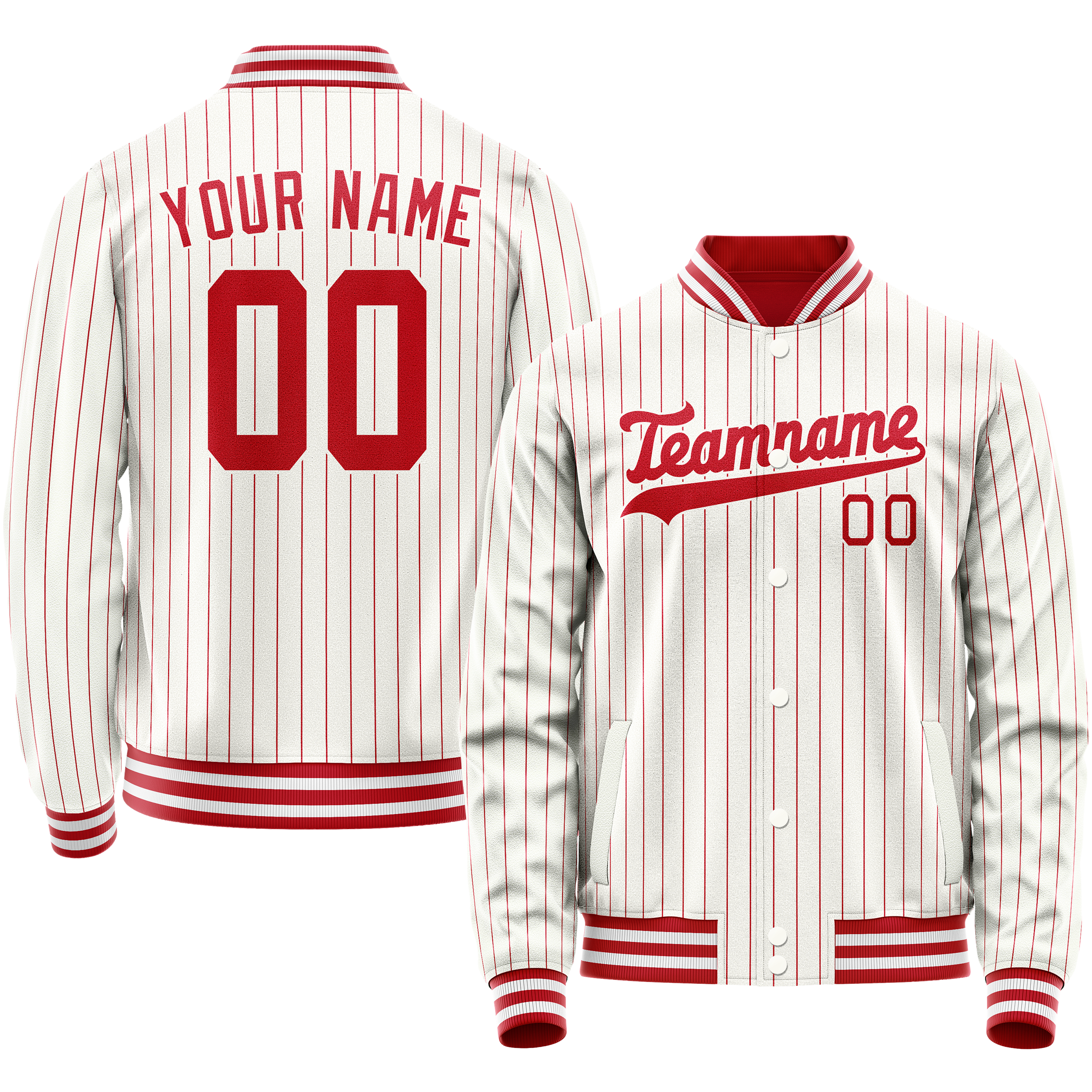 Custom White Red Red Pinstripe Varsity Letterman Jacket JA02240617JC505