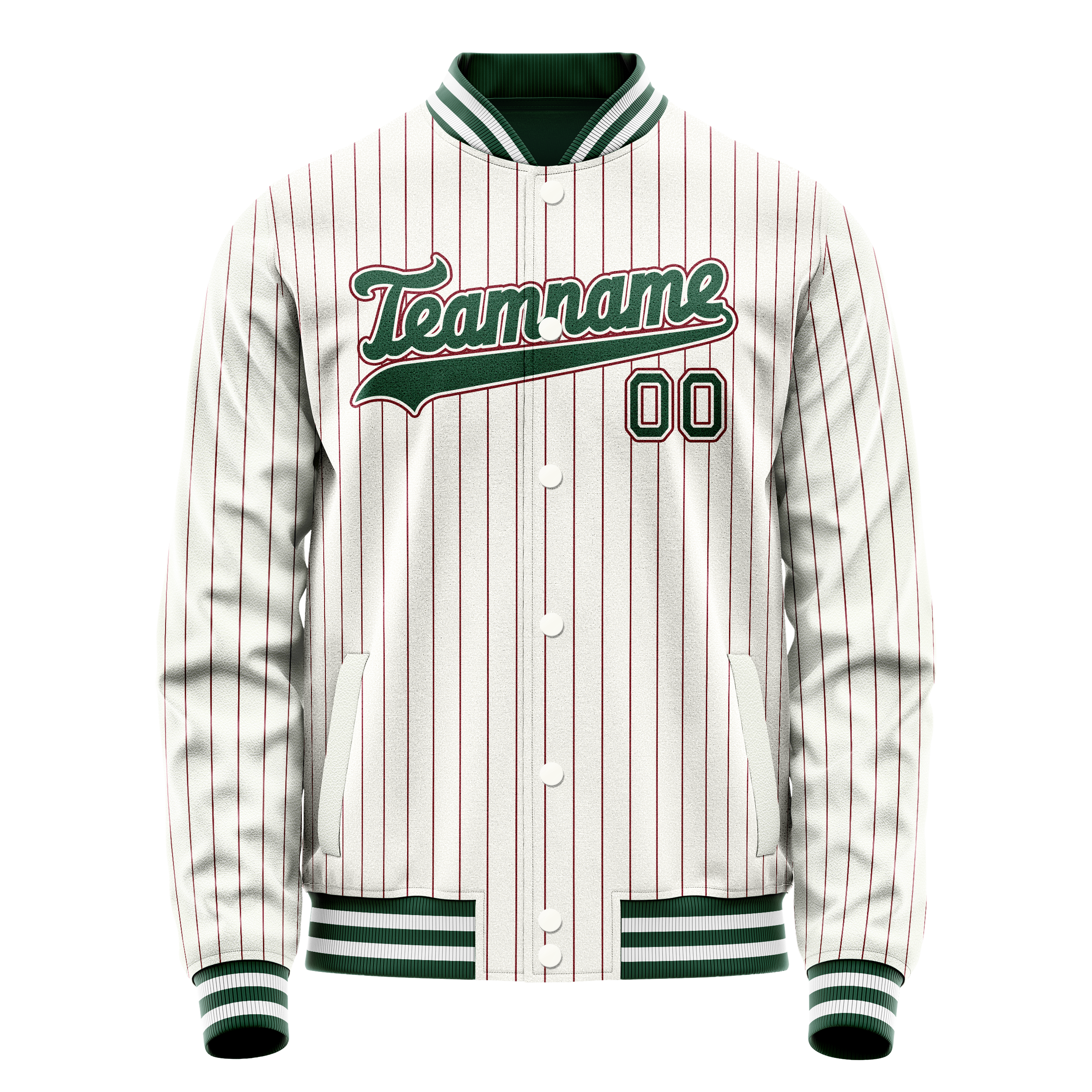 Custom White Kelly-Green Red Pinstripe Varsity Letterman Jacket JA02240617JC491