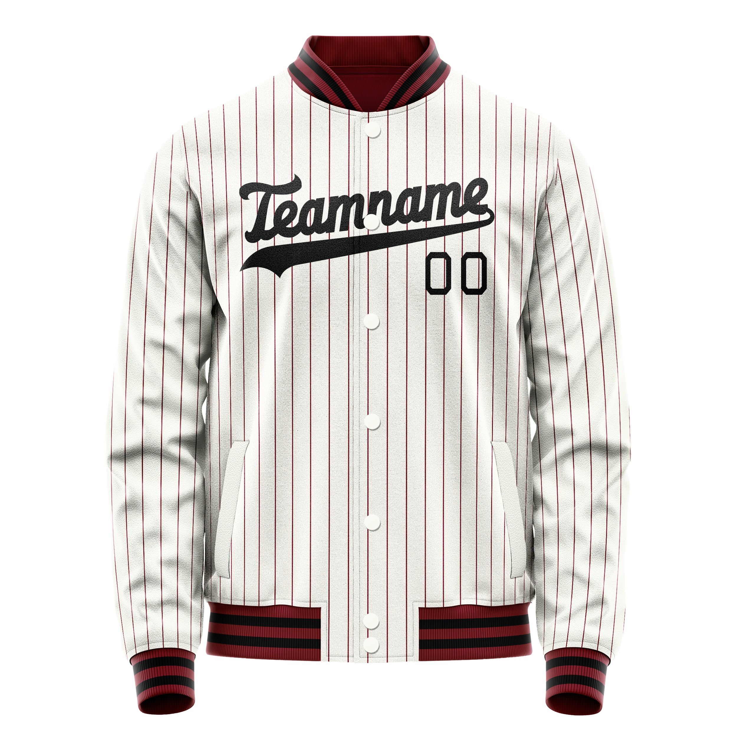 Custom White Red Red Pinstripe Varsity Letterman Jacket JA02240617JC485