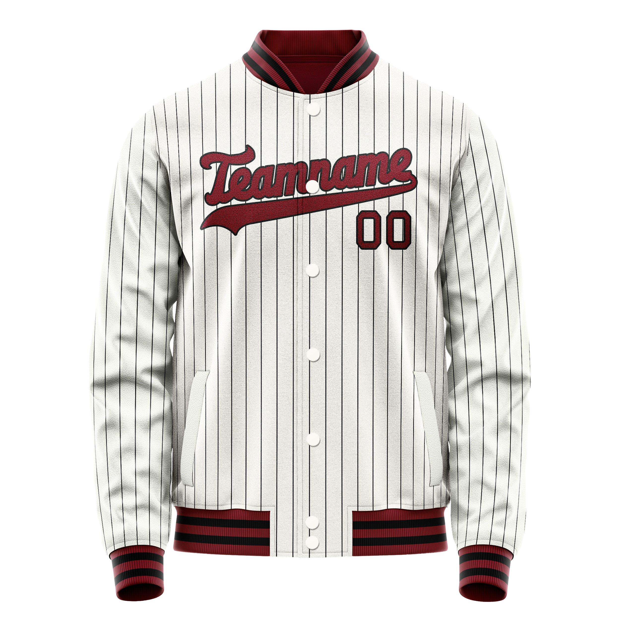 Custom White Red Black Pinstripe Varsity Letterman Jacket JA02240617JC482
