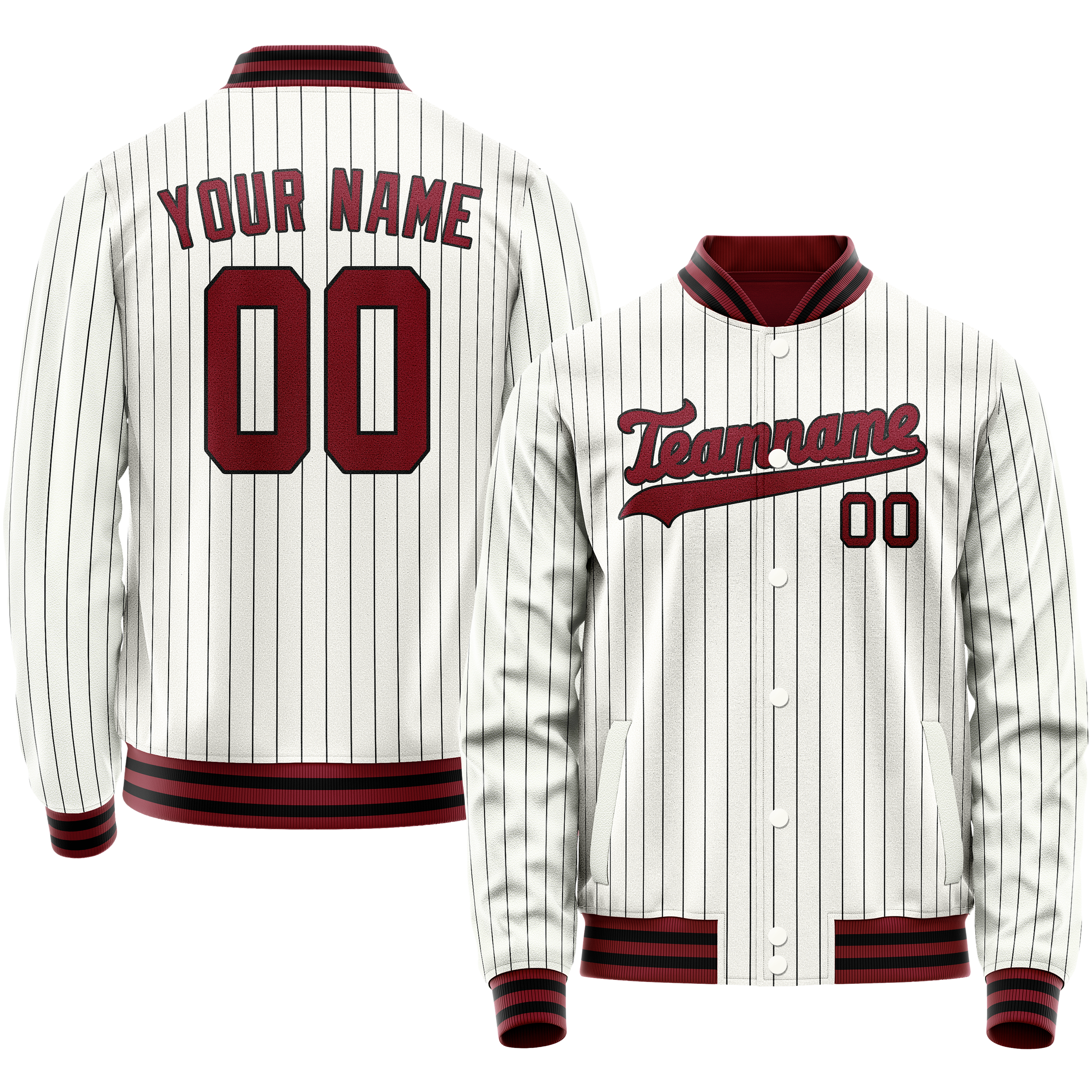 Custom White Red Black Pinstripe Varsity Letterman Jacket JA02240617JC482