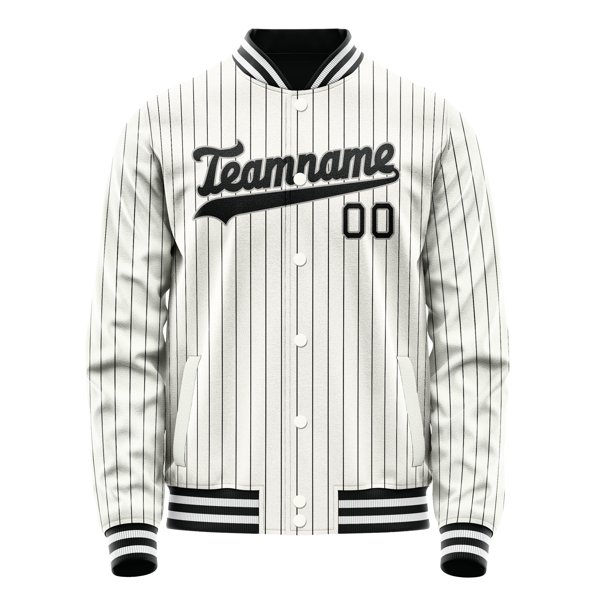 Custom White Black Black Pinstripe Varsity Letterman Jacket JA02240617JC502