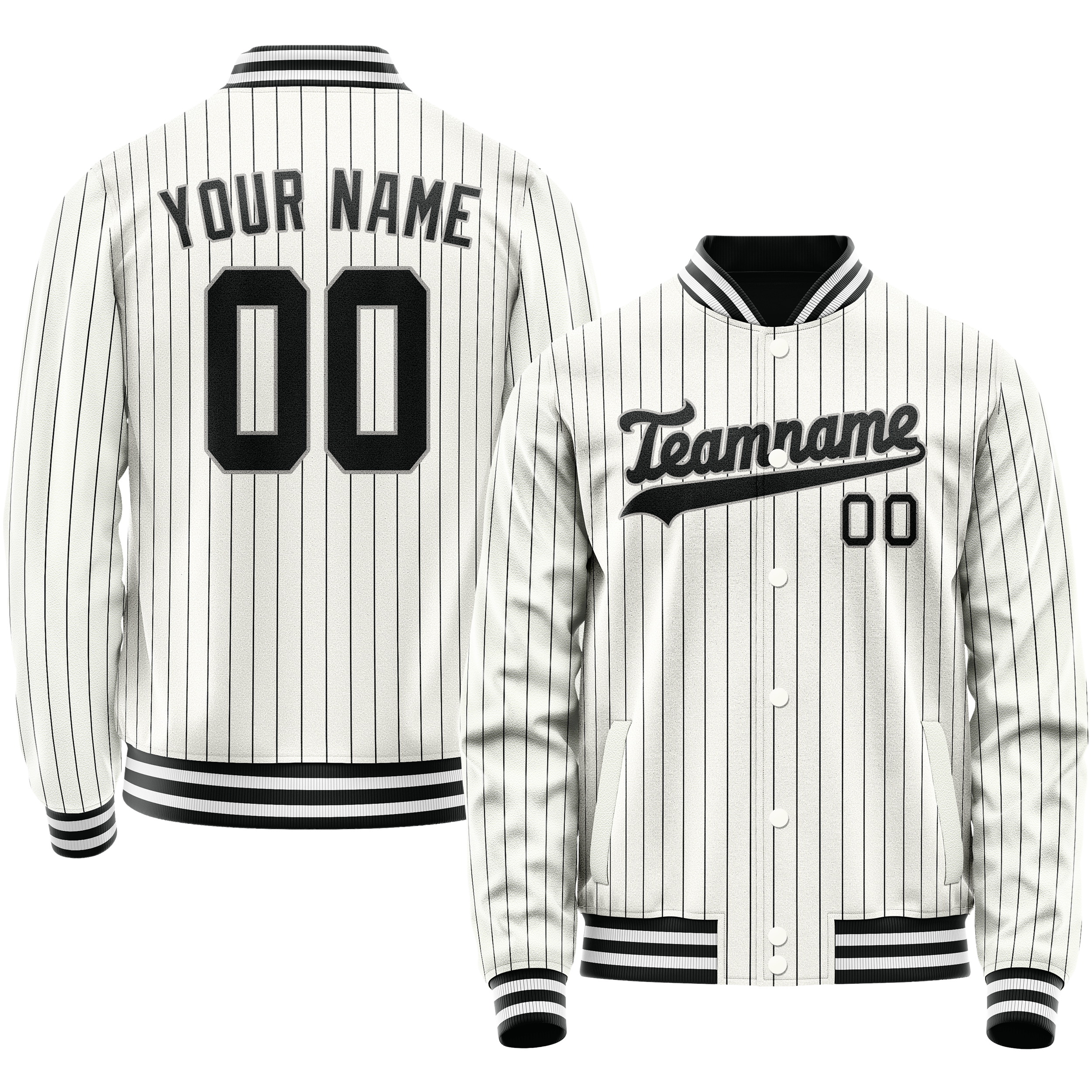 Custom White Black Black Pinstripe Varsity Letterman Jacket JA02240617JC502