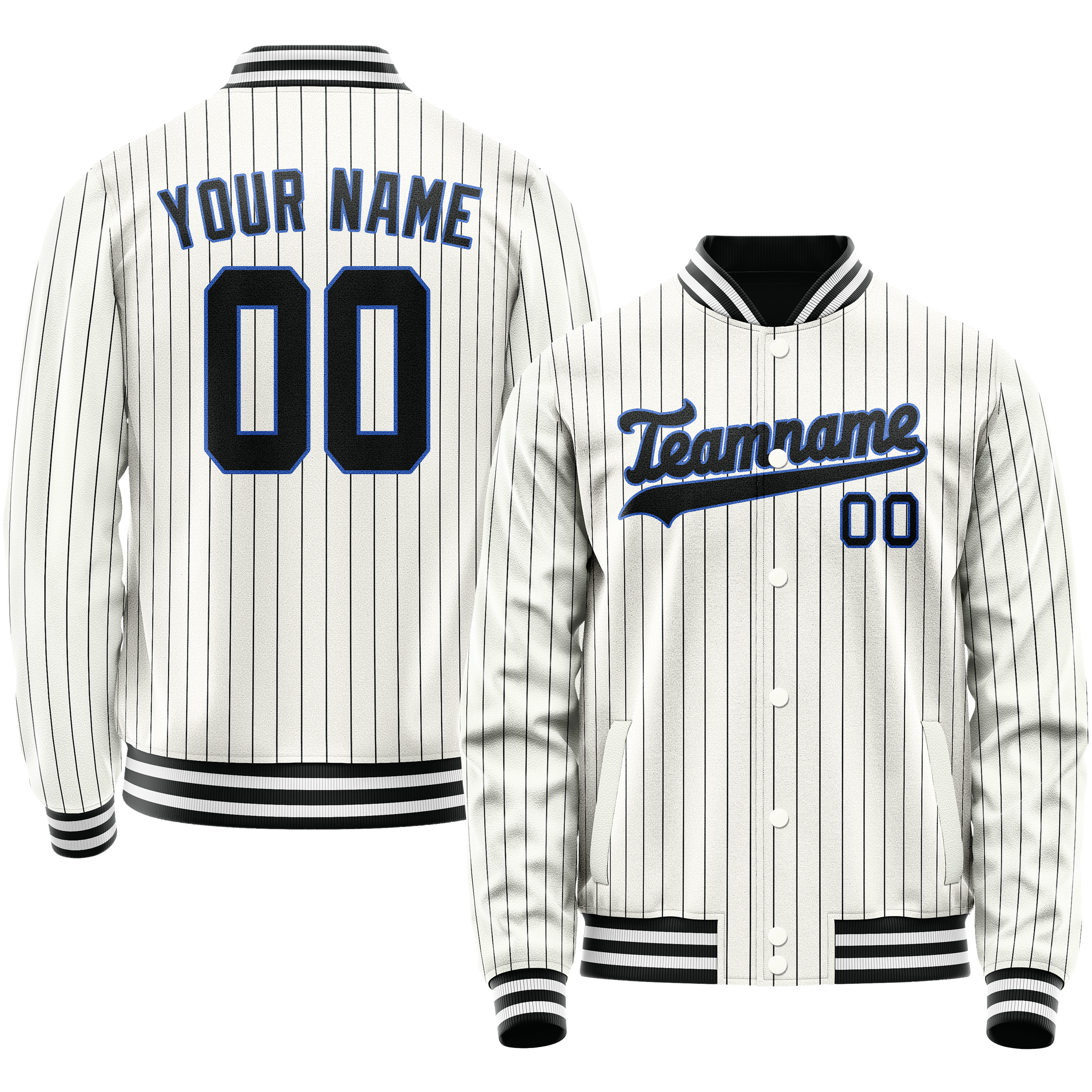 Custom White Navy Navy Pinstripe Varsity Letterman Jacket JA02240617JC506
