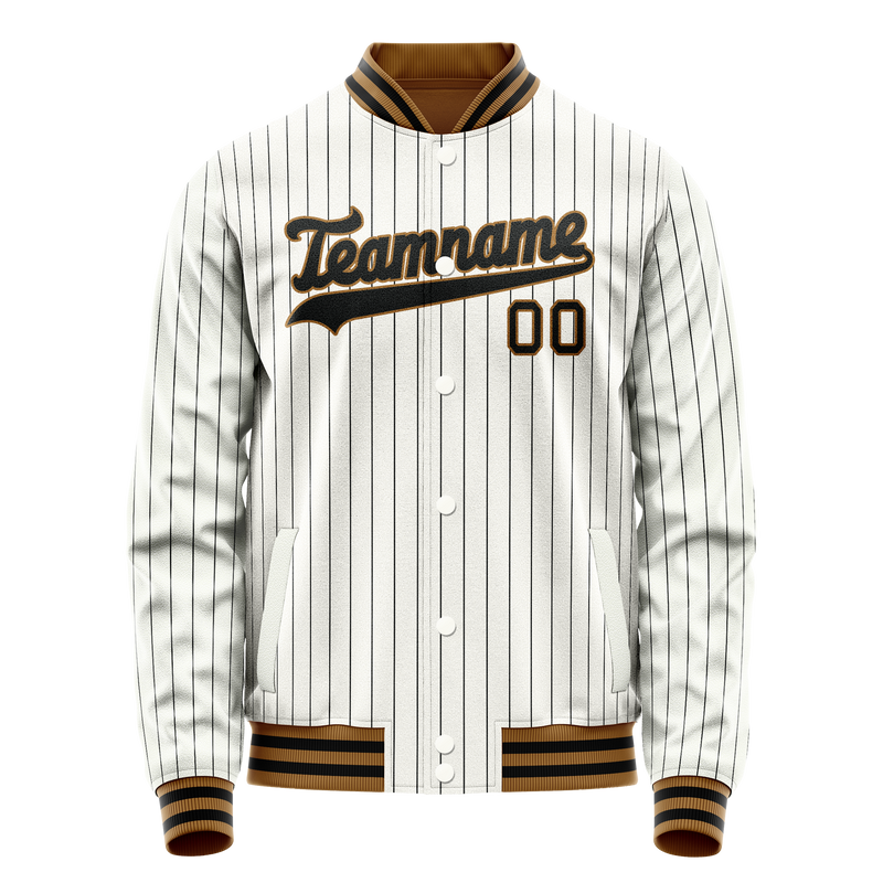 Custom White Black Black Pinstripe Varsity Letterman Jacket JA02240617JC481
